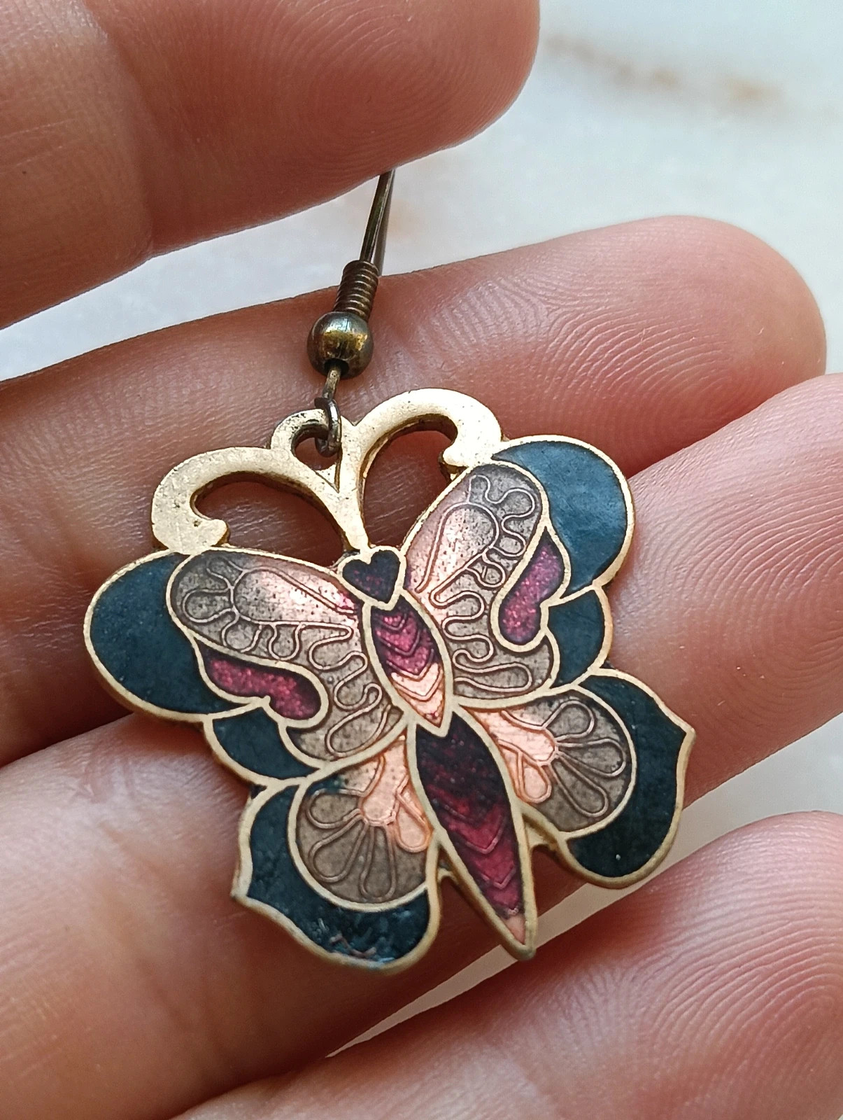 Boucles d'oreilles vintage cloisonné Papillón butterfly earrings Pendientes mariposa art deco – ArtDeco 2