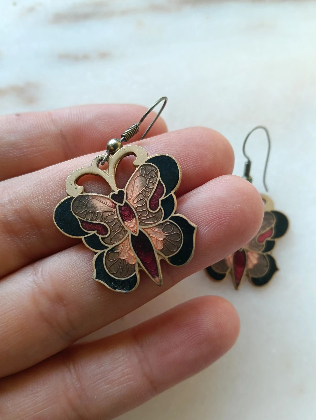 Boucles d'oreilles vintage cloisonné Papillón butterfly earrings Pendientes mariposa art deco – ArtDeco 3