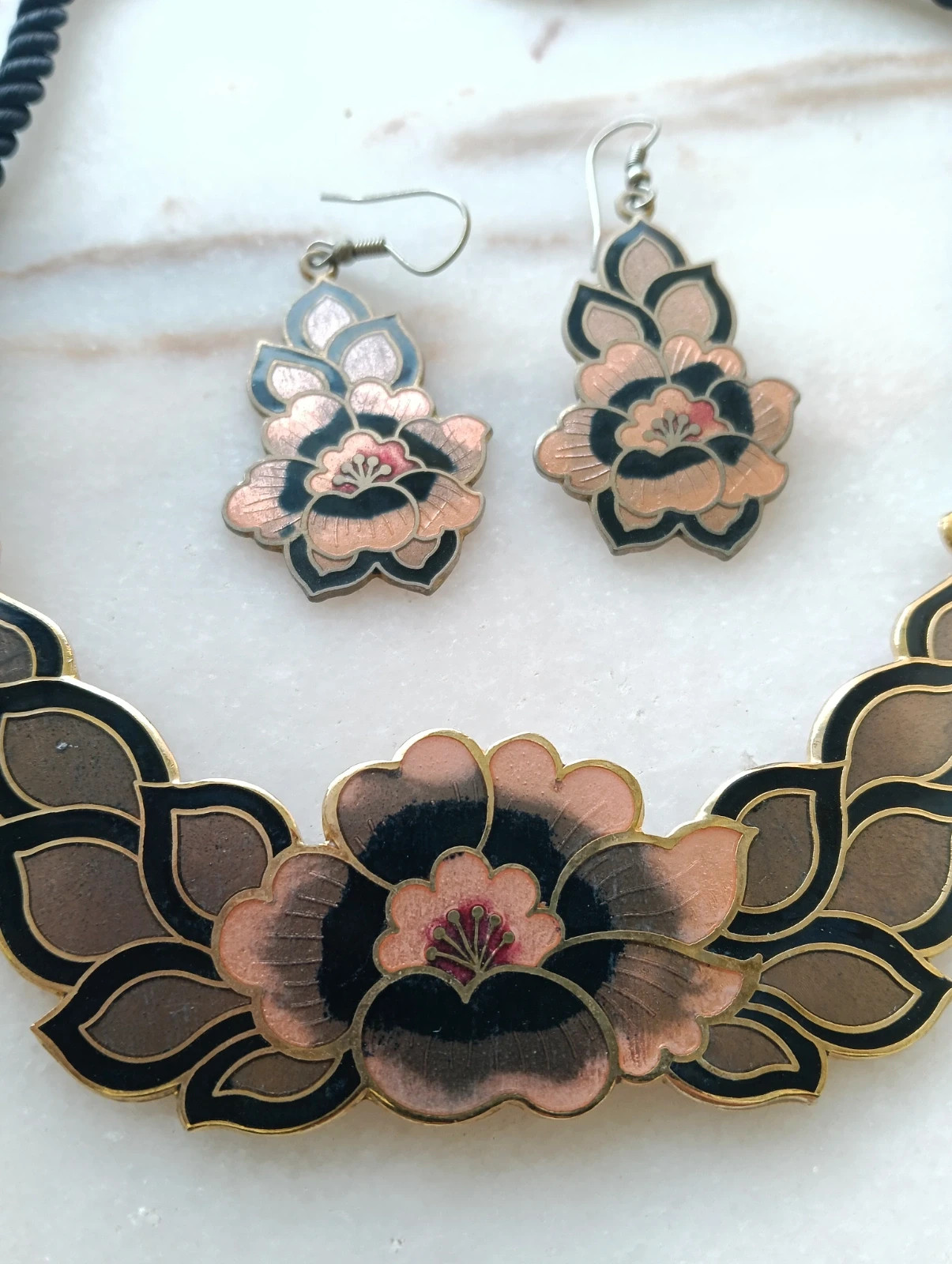 Ensemble Bijoux Set earrings necklace & bracelet Vintage cloisonné – ArtDeco 2