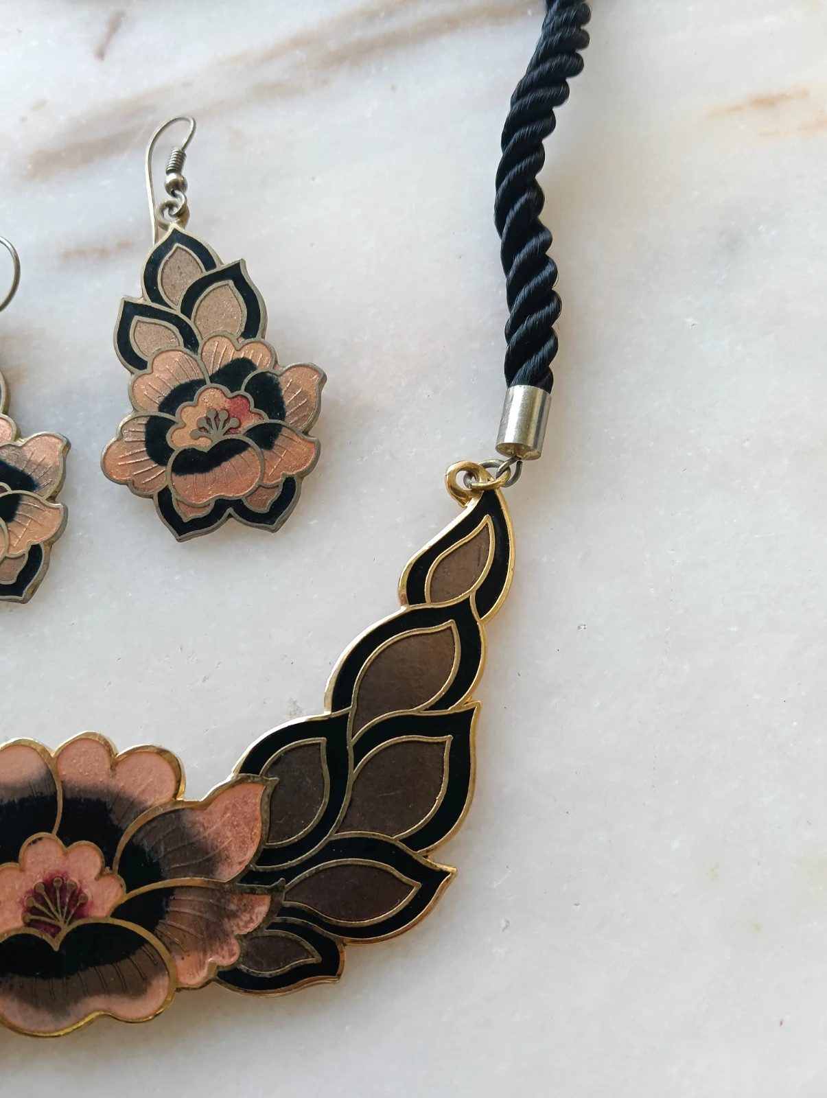 Ensemble Bijoux Set earrings necklace & bracelet Vintage cloisonné – ArtDeco 5
