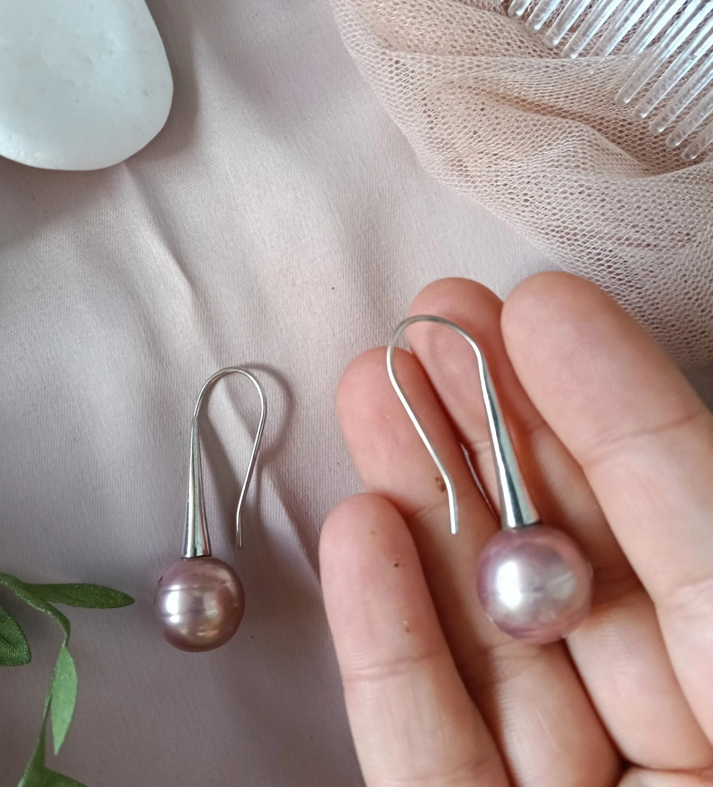 Vintage sterling silver & mauve lilac earrings – Silver 2