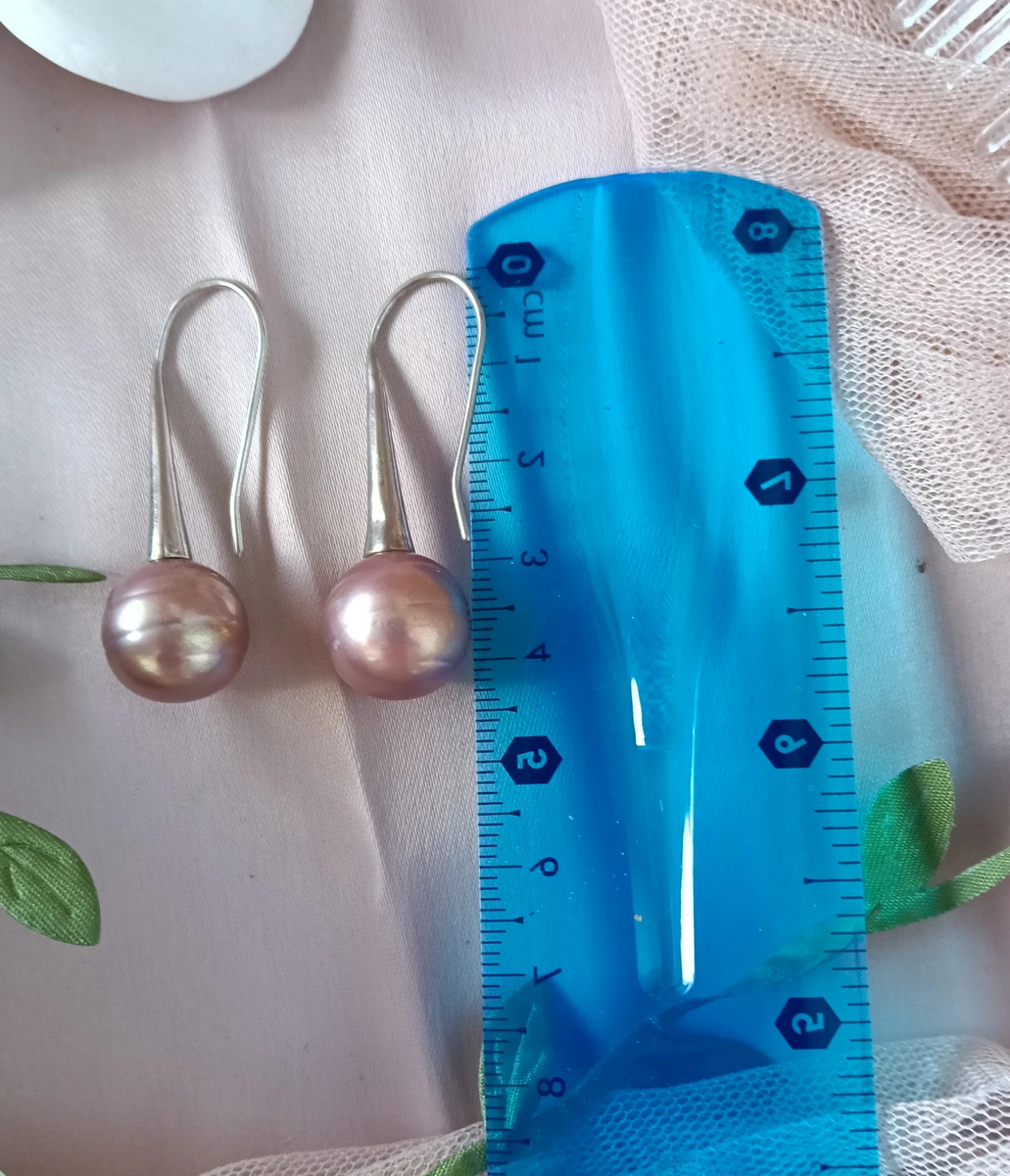 Vintage sterling silver & mauve lilac earrings – Silver 4