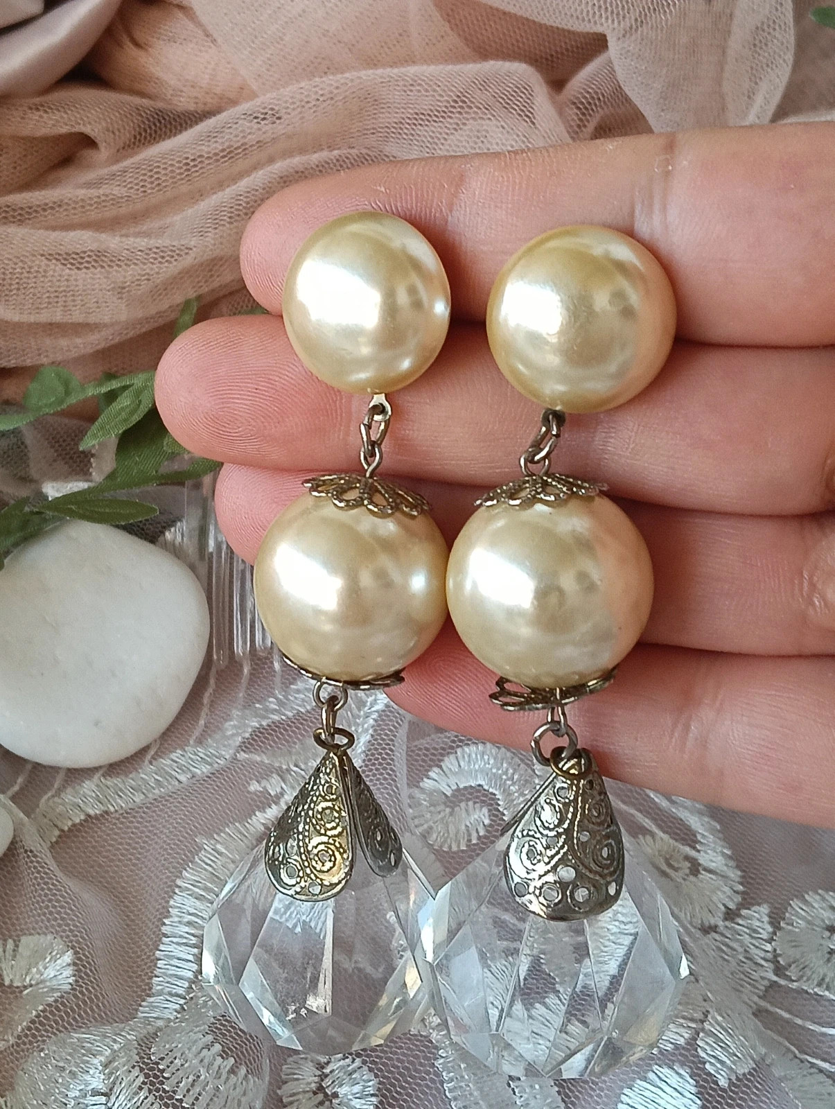 Magnifique Boucles d'oreilles vintage Earrings maxi Pearls