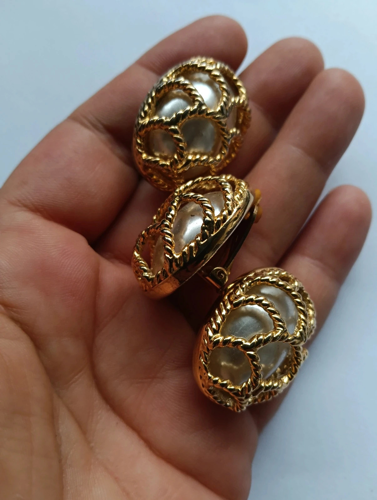 Vintage 80s gold tone rope lattice & faux pearl statement trio – Vintage Boutique 2