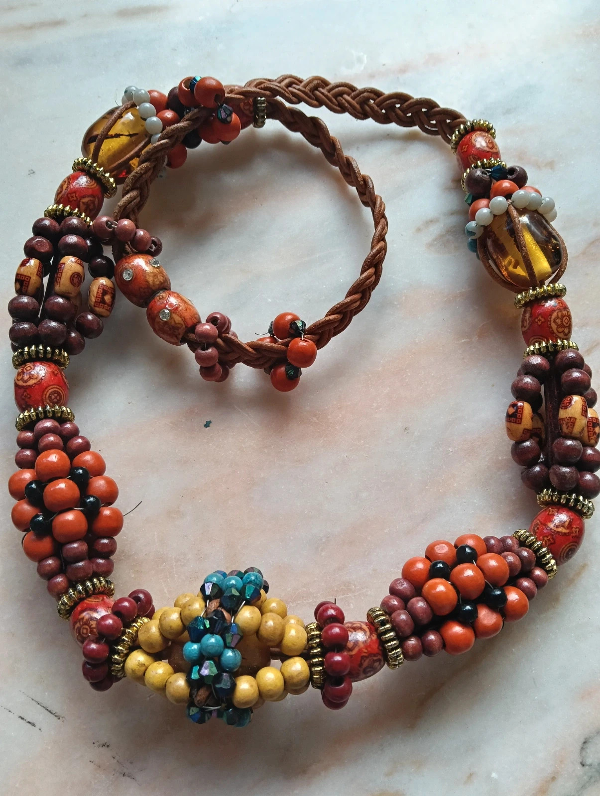 Vintage boho necklace: Collier etnico de ámbar & bois
