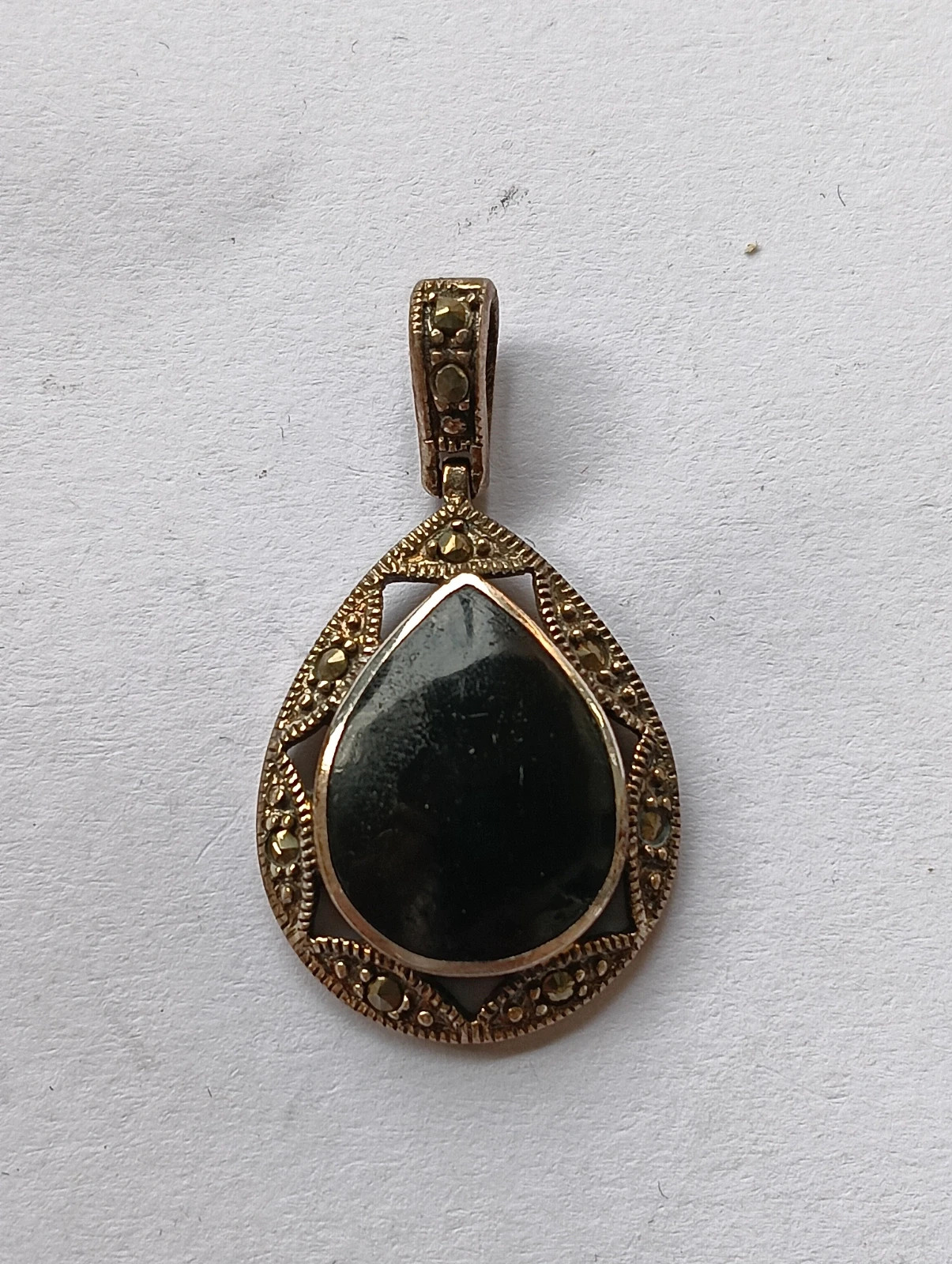 Antique Onix & marcasite sterling silver pendant Pendentif argent Colgante de plata y ónice – Art Deco