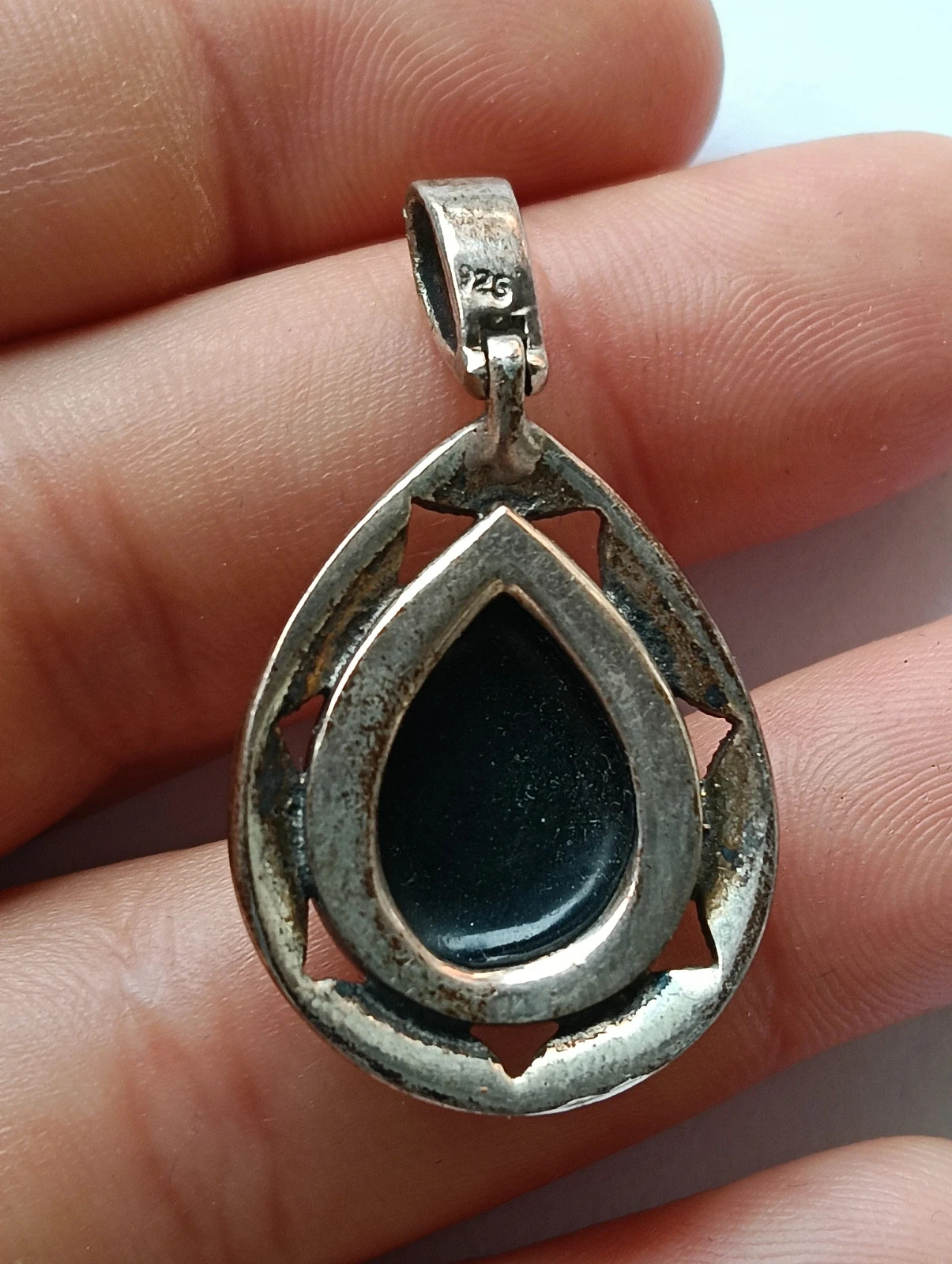 Antique Onix & marcasite sterling silver pendant Pendentif argent Colgante de plata y ónice – Art Deco 2