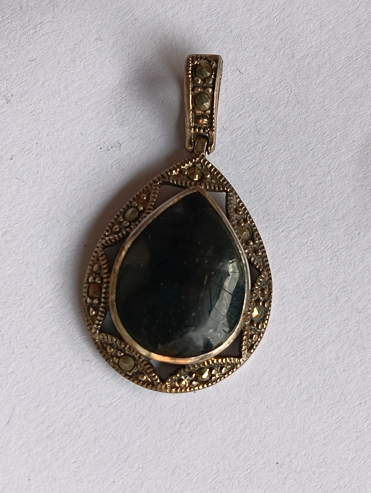 Antique Onix & marcasite sterling silver pendant Pendentif argent Colgante de plata y ónice – Art Deco 3
