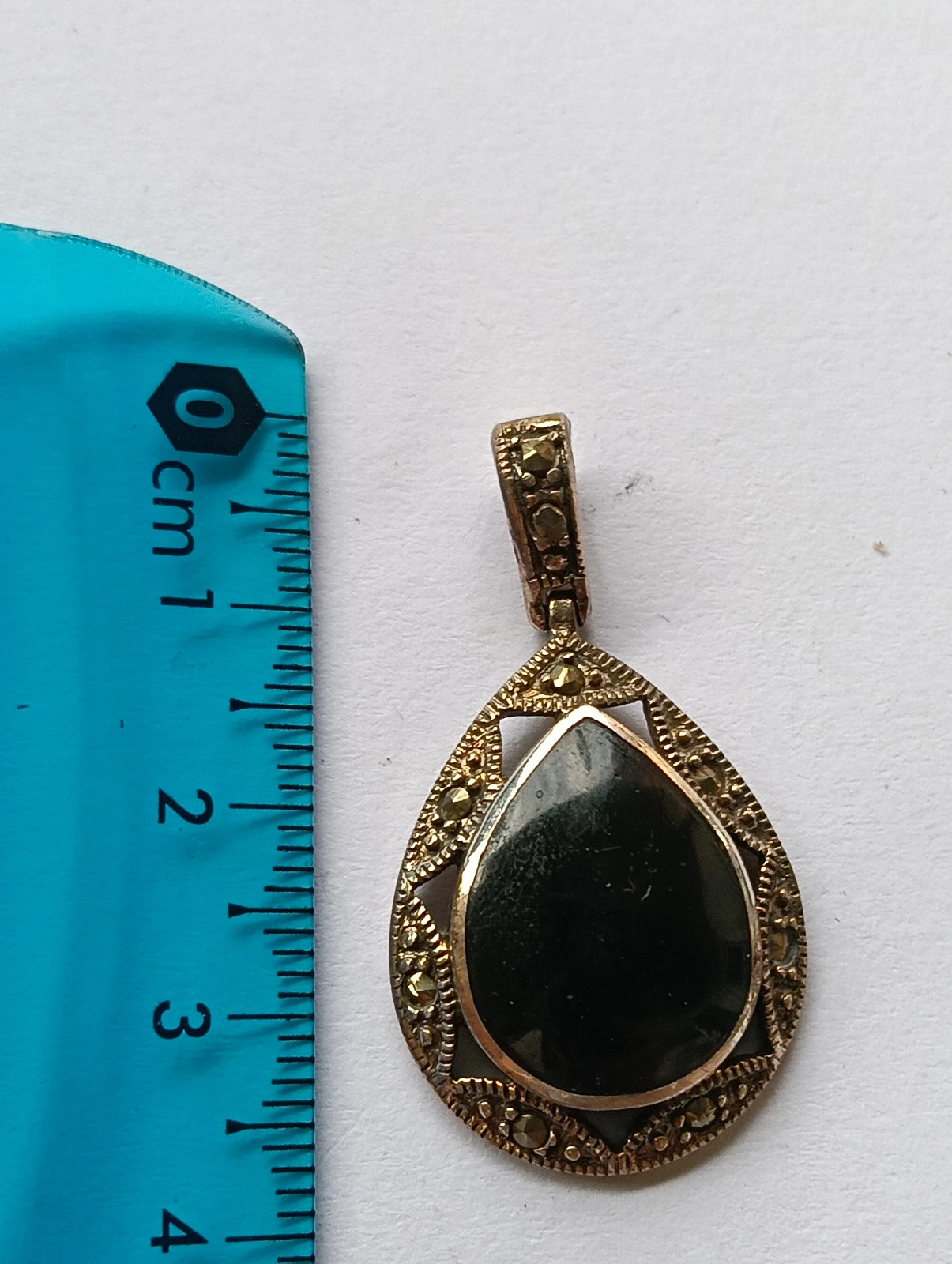 Antique Onix & marcasite sterling silver pendant Pendentif argent Colgante de plata y ónice – Art Deco 5