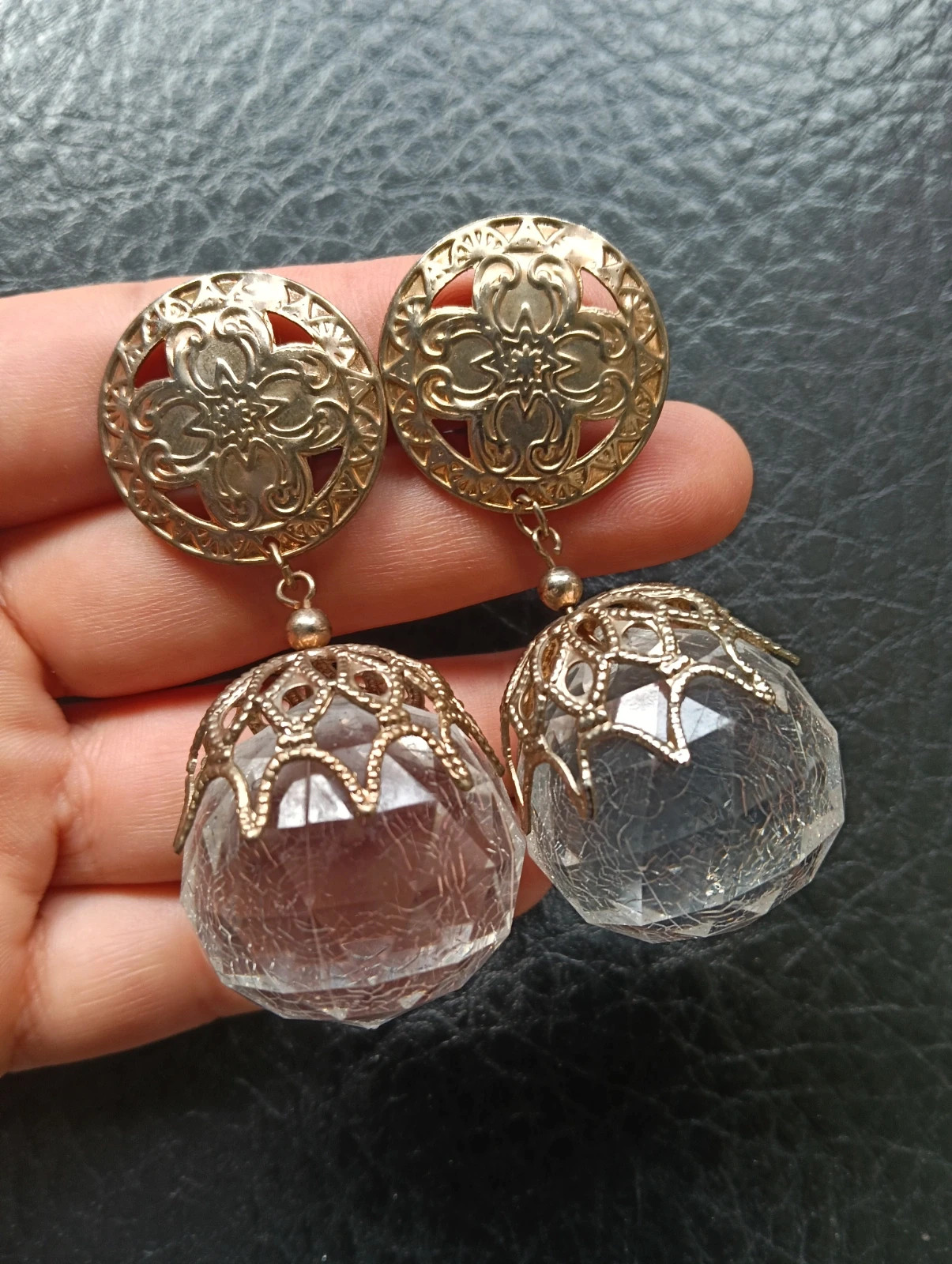 🔥Last price🔥Fabolous vintage filigree & large faceted crystal art deco earrings