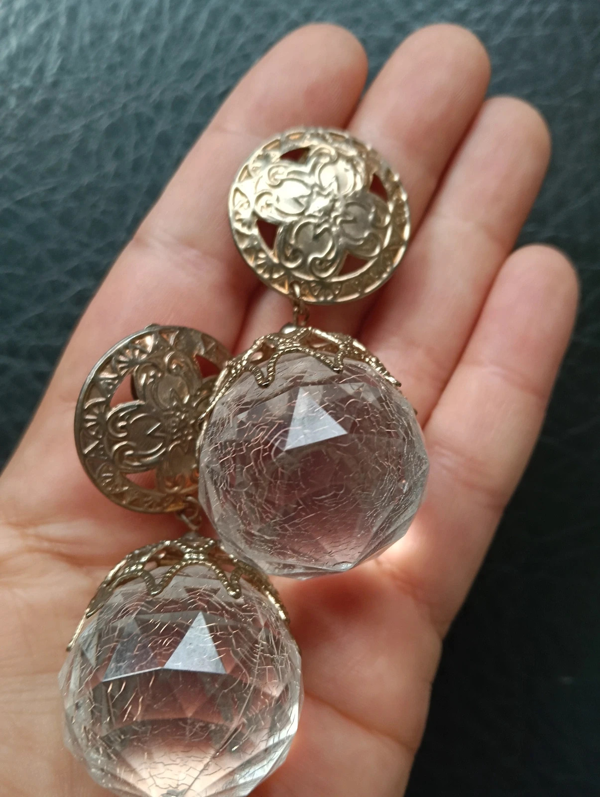 🔥Last price🔥Fabolous vintage filigree & large faceted crystal art deco earrings – Couture 4