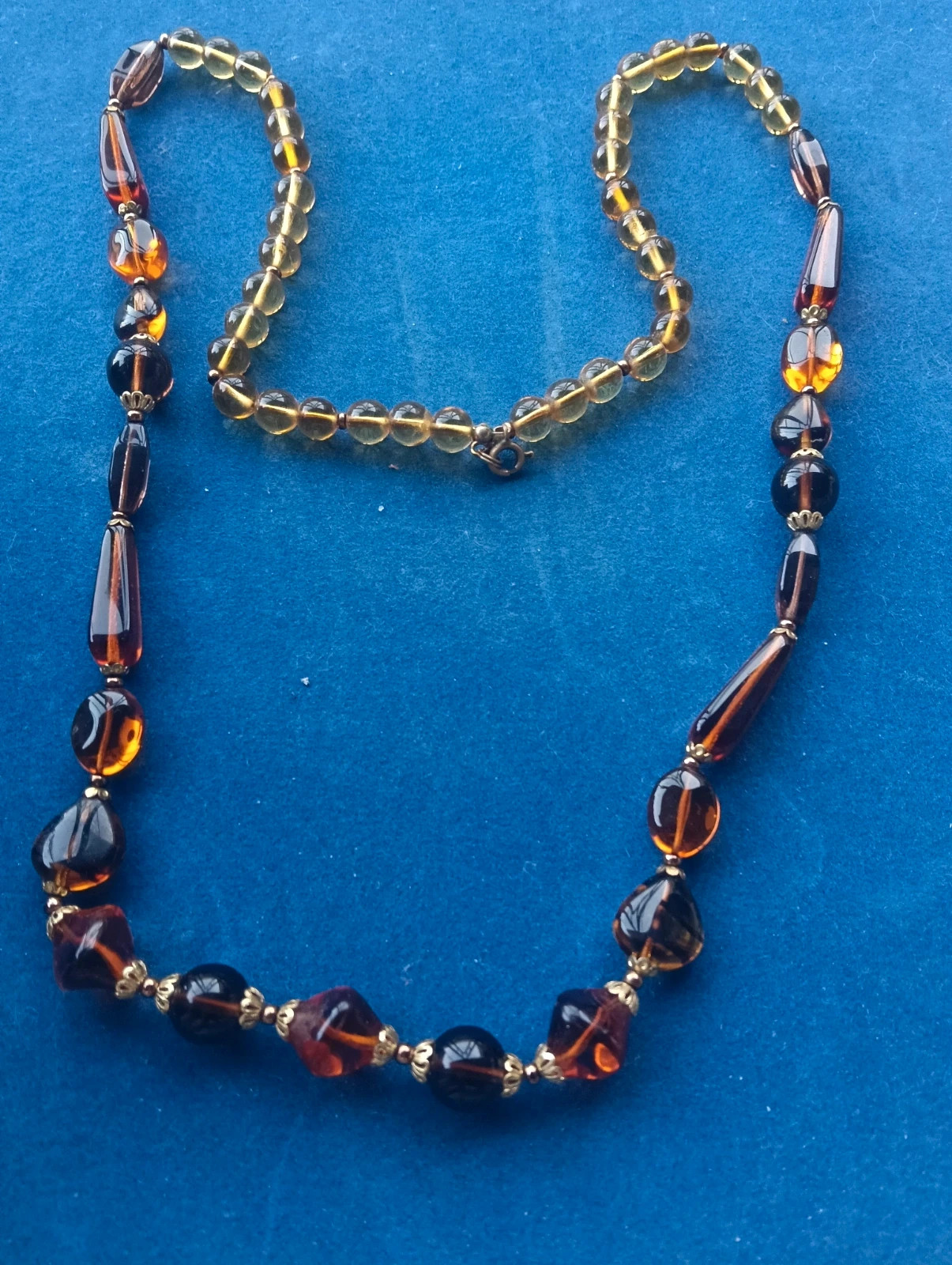 Vintage Czech Art Deco Amber Glass Necklace - Bohemian Beads - Mid-Century Jewelry