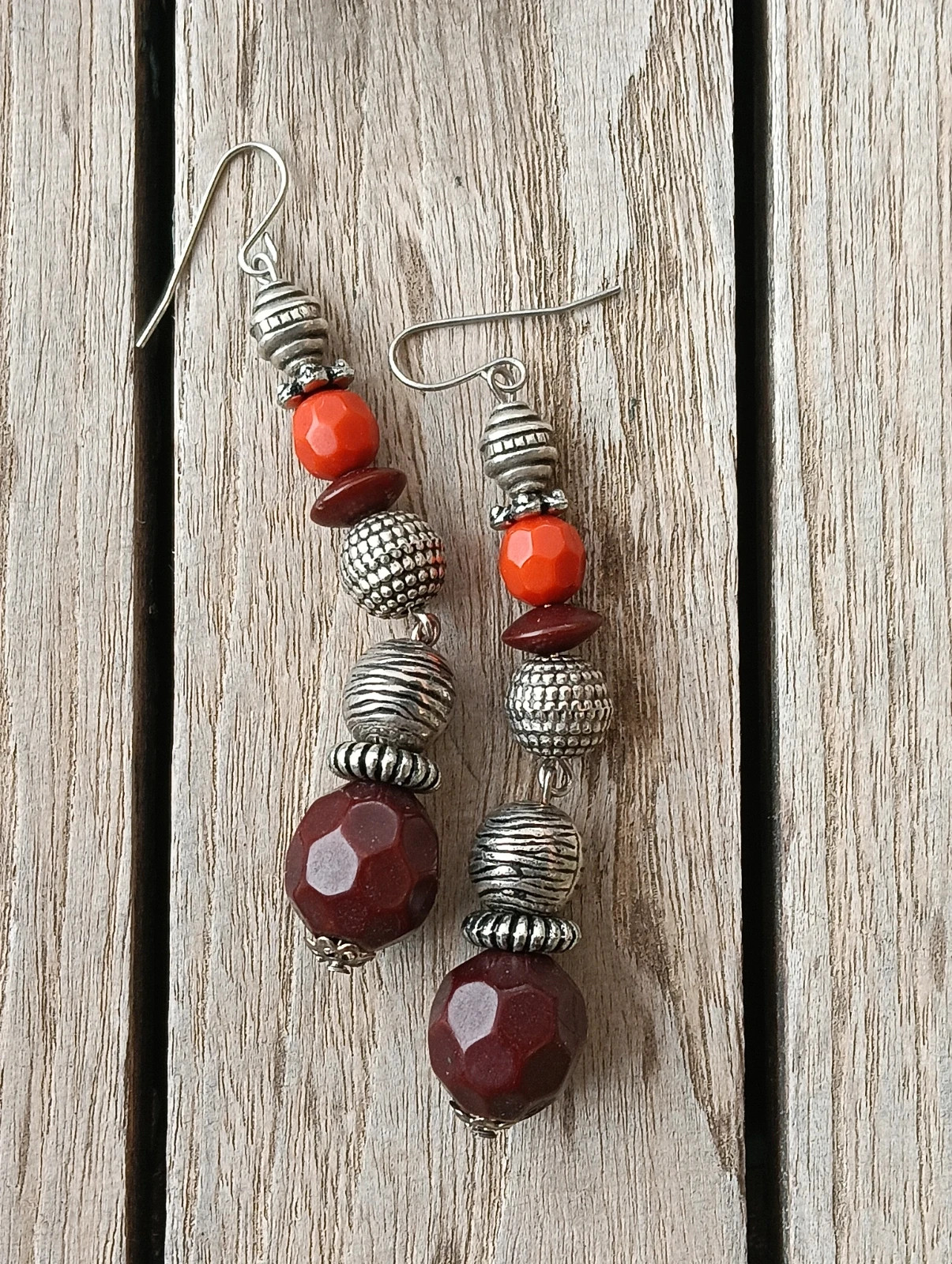 Vintage boho red Orange silver earrings
