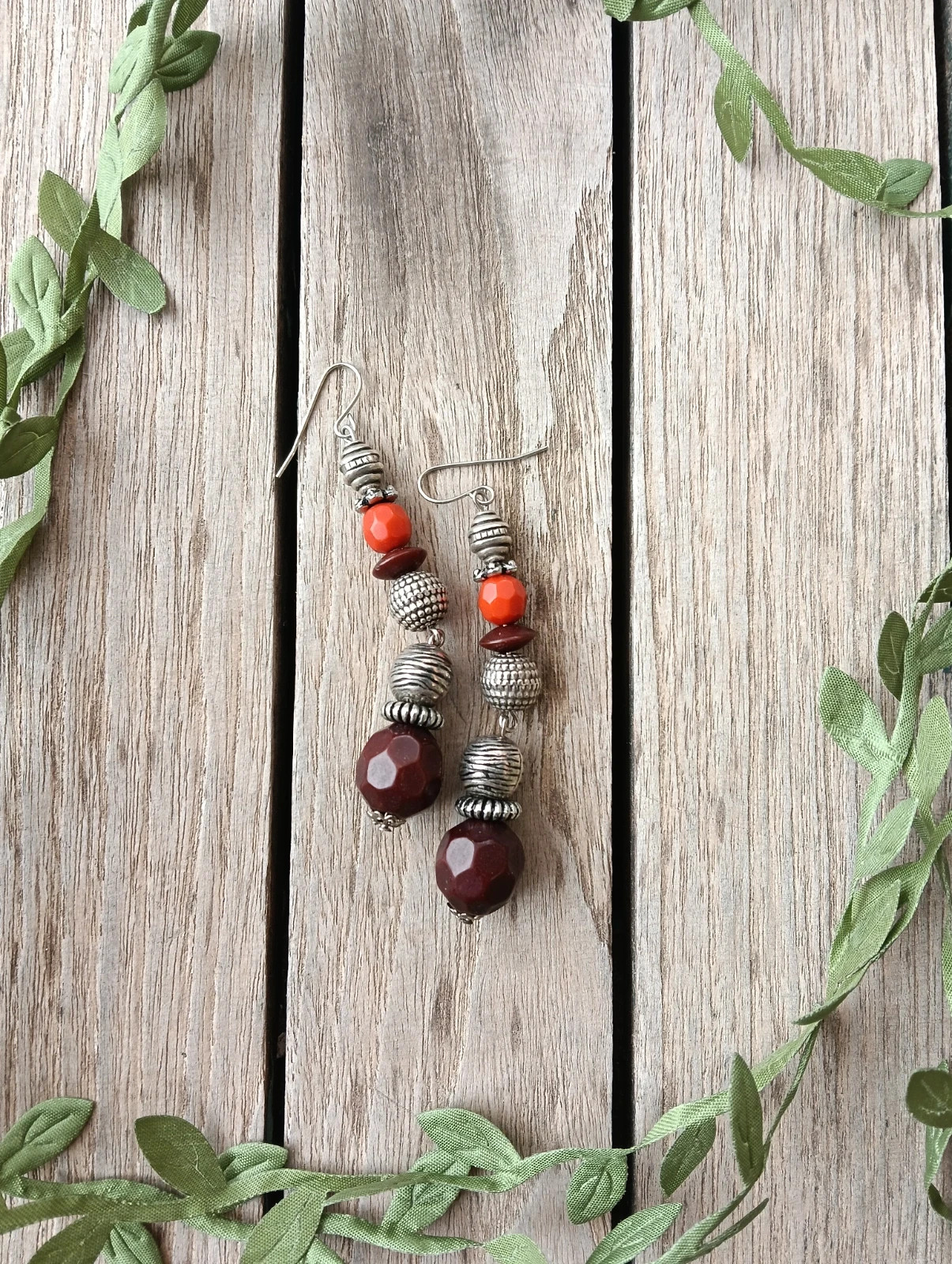Vintage boho red Orange silver earrings – Bohemian 2