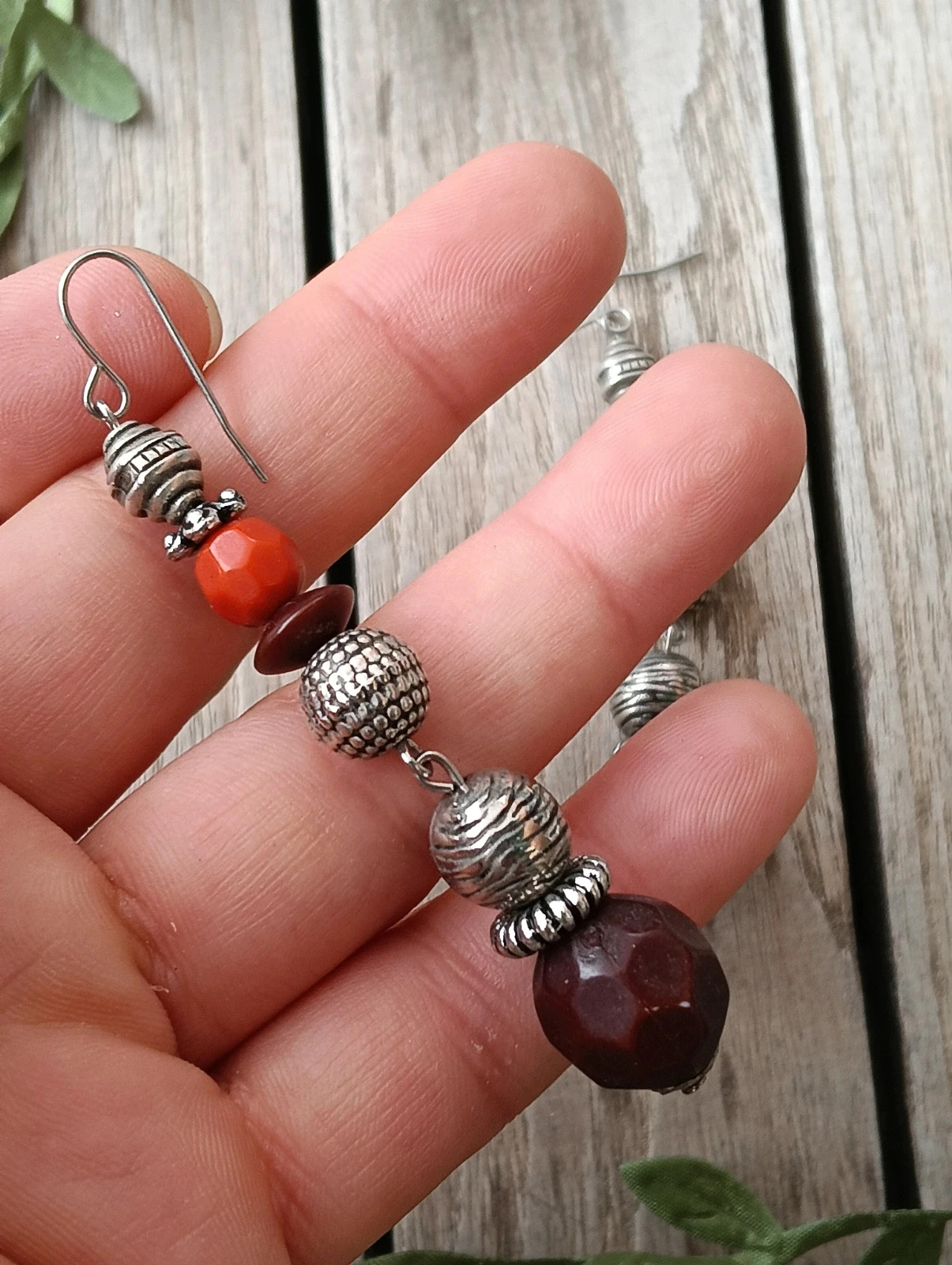 Vintage boho red Orange silver earrings – Bohemian 4