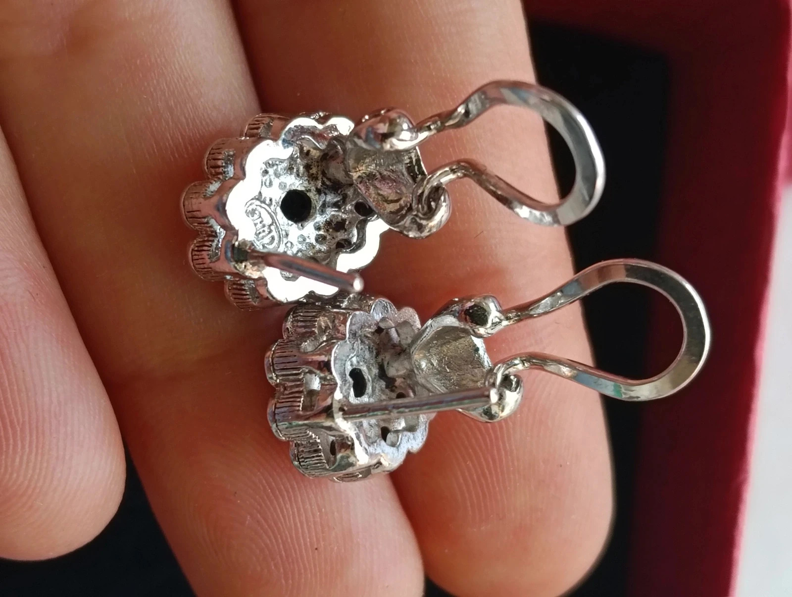 Vintage silver plated June earrings Onix cabochon – Vintage Love 4