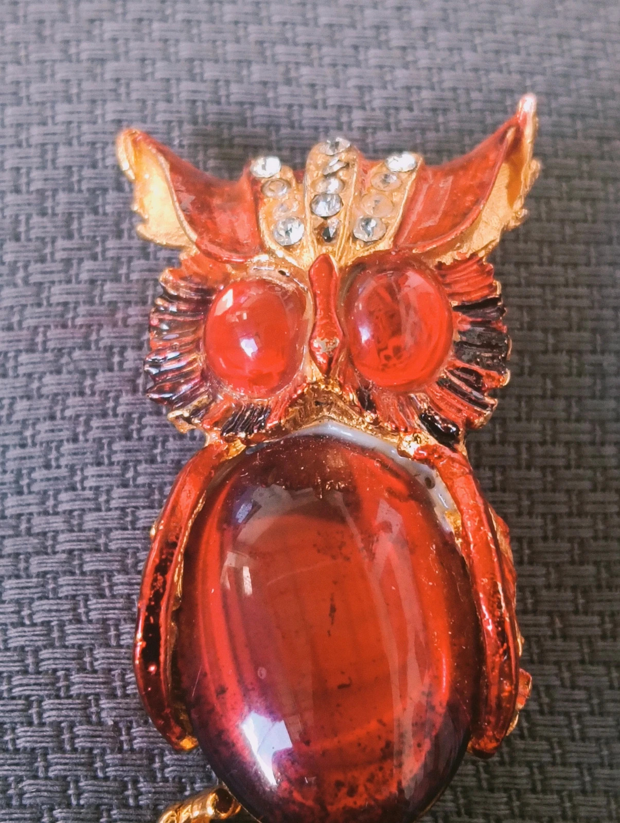 Vintage owl brooch with red Jelly belly cabochon – Vintage Boutique 3