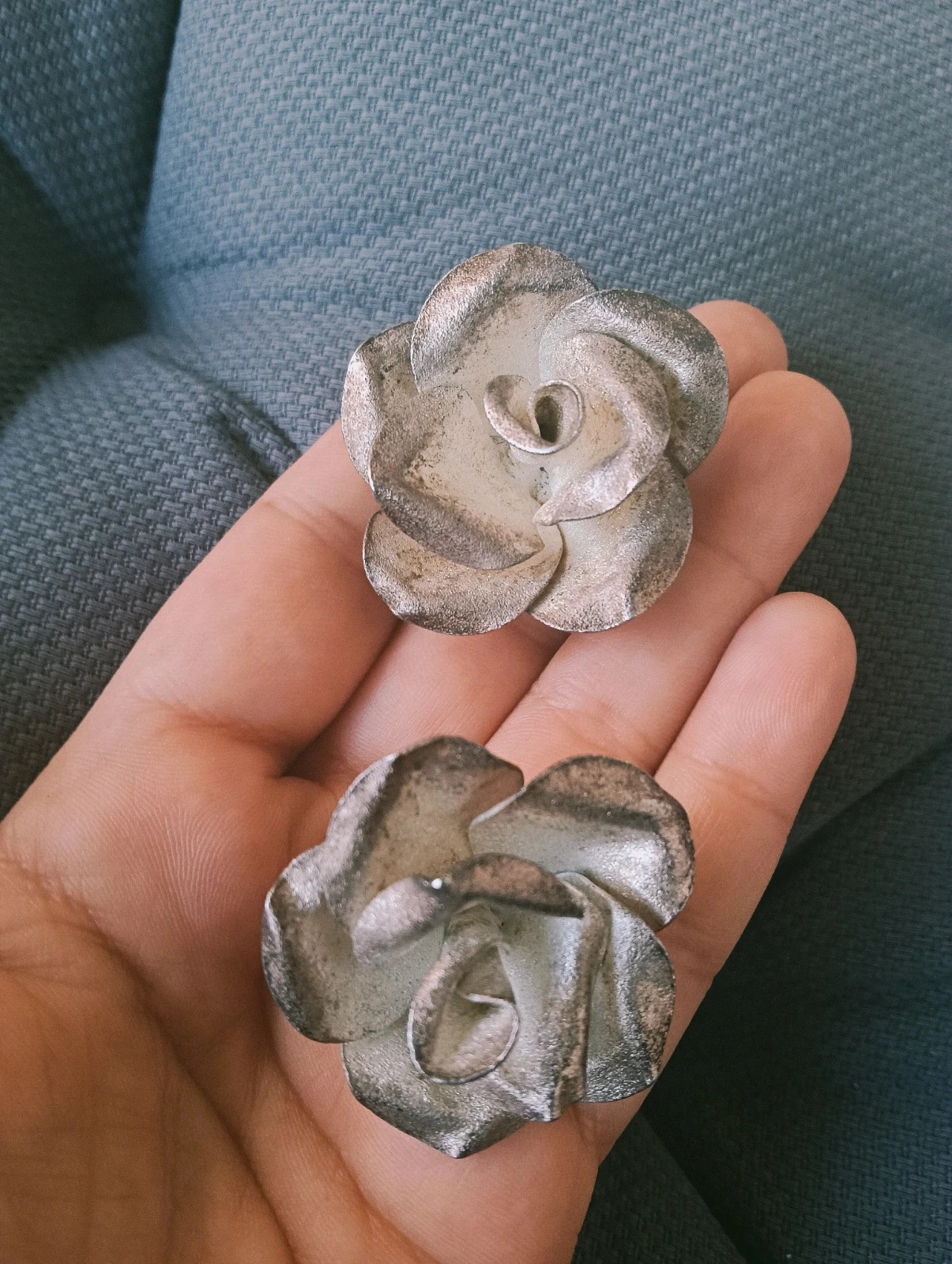 Vintage silver tone sculpted rose stud earrings statement circa 1960 – Couture 3