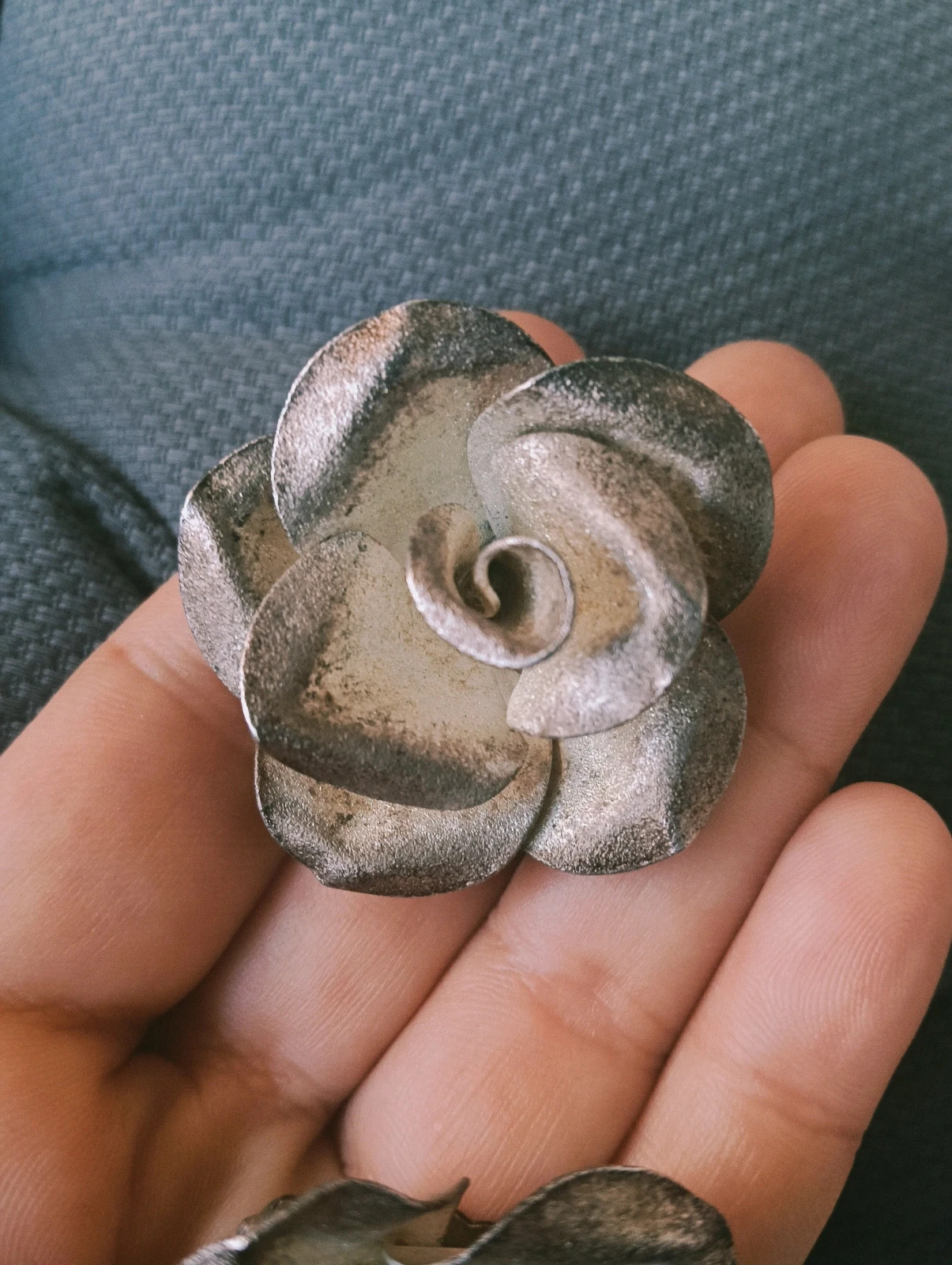 Vintage silver tone sculpted rose stud earrings statement circa 1960 – Couture 4