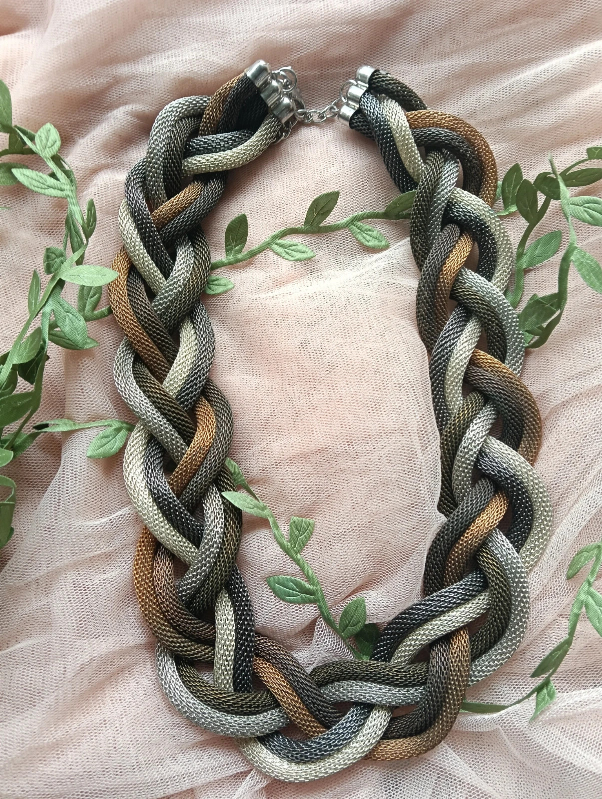Vintage Metallic mesh braided statement necklace – Vintage Chic 5