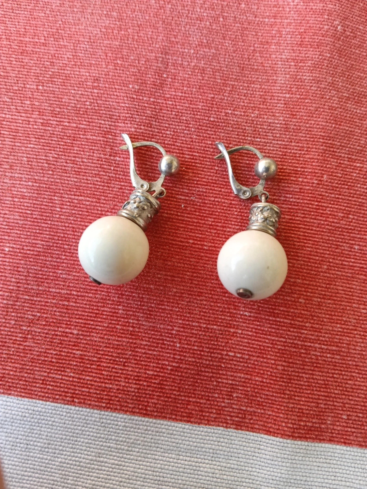 Bohemian tibetan cream pearl and silver tone earrings