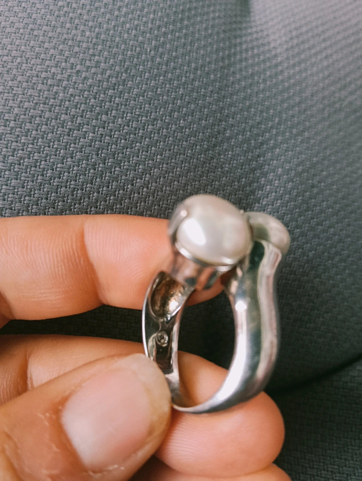 Vintage silver tone twin mabe Pearl bypass ring – taille 18,1 mm 5