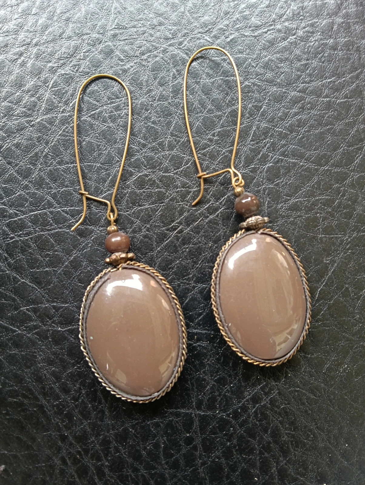 Vintage boho bronze drop earrings kidney wire hooks