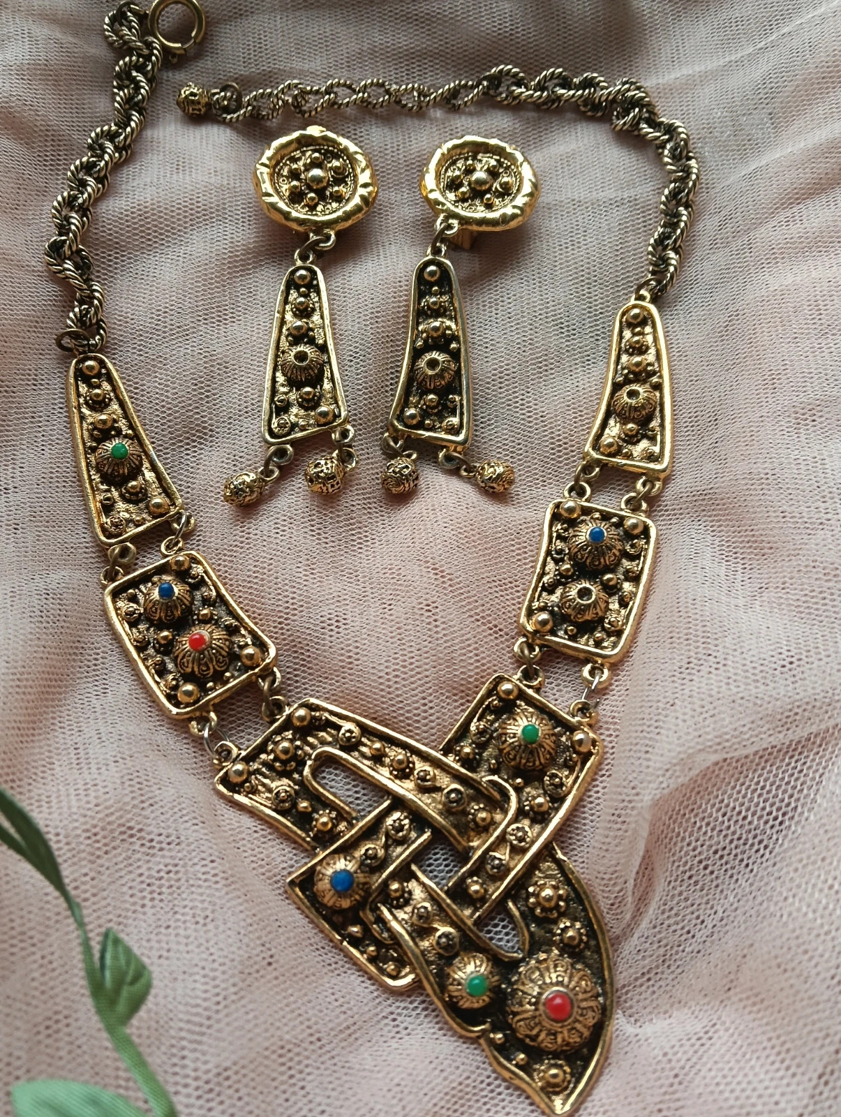 Rare Byzantine revival statement necklace & (without earrings) with colorful accents🔥🔥 – Vintage Dressing 2
