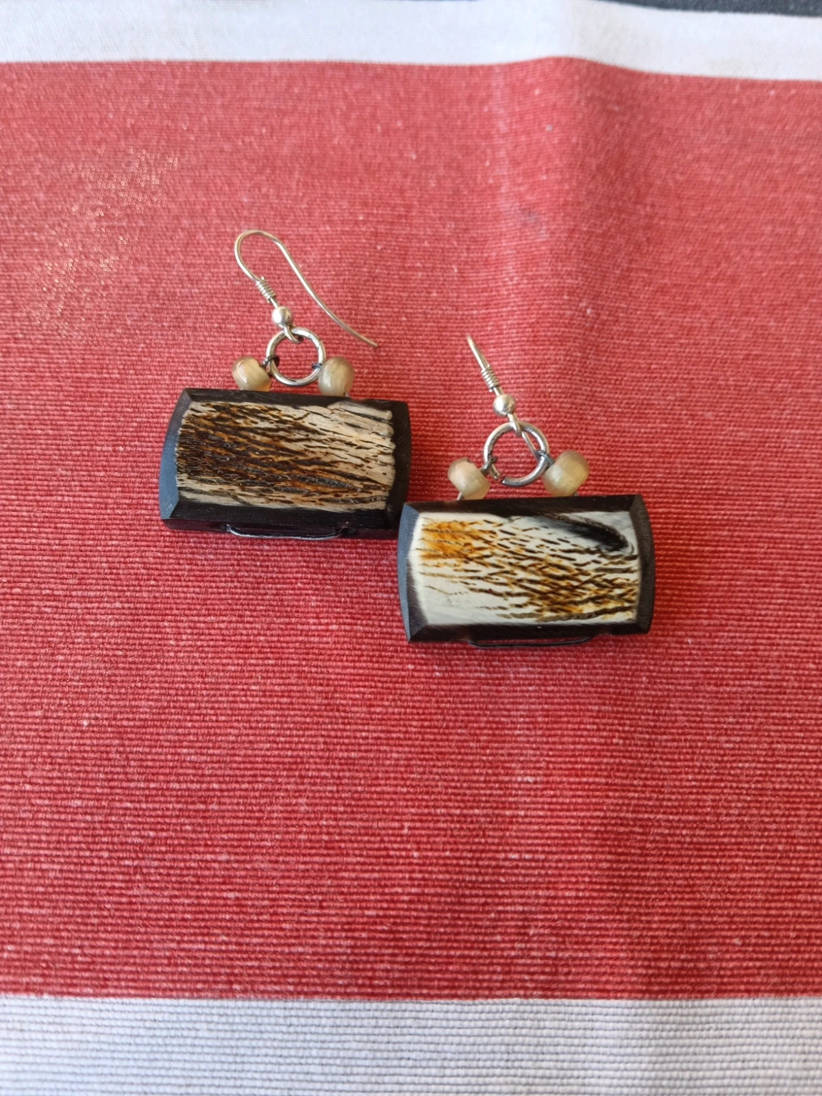 Vintage boho handcrafted ebony wood geometric drop earrings