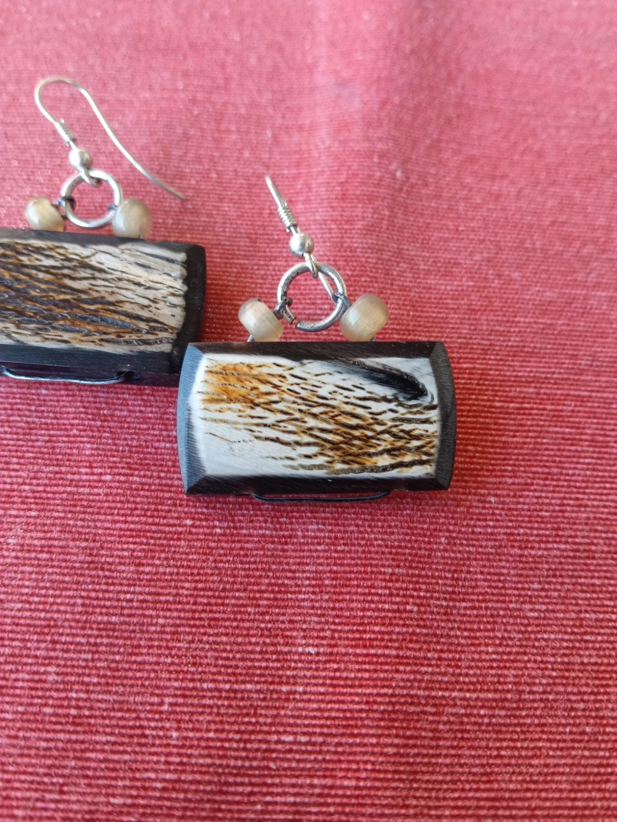 Vintage boho handcrafted ebony wood geometric drop earrings – Boutique Bohéme 2
