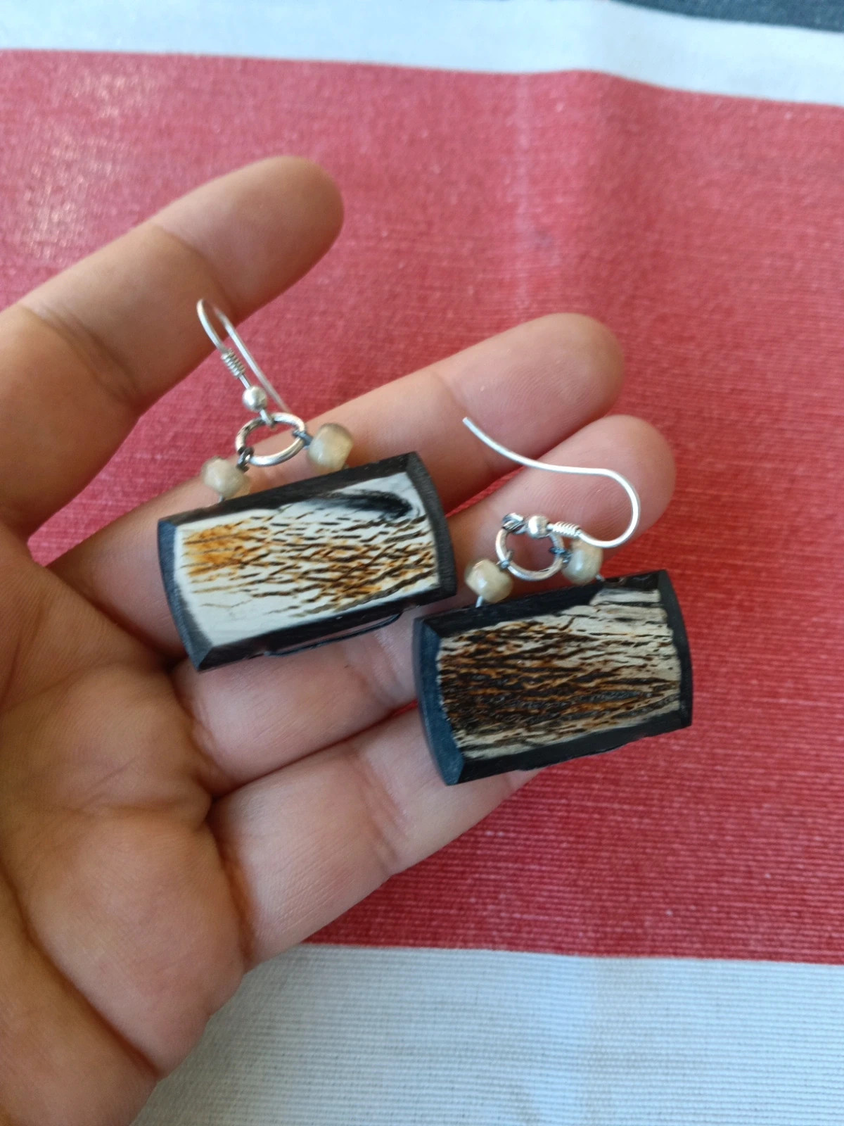 Vintage boho handcrafted ebony wood geometric drop earrings – Boutique Bohéme 3