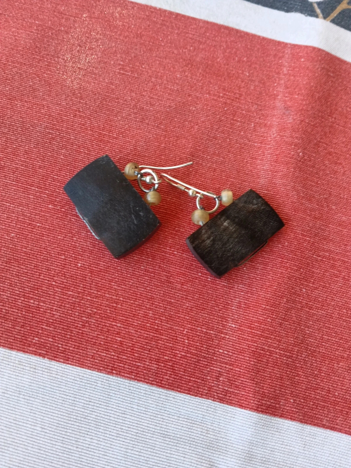 Vintage boho handcrafted ebony wood geometric drop earrings – Boutique Bohéme 4