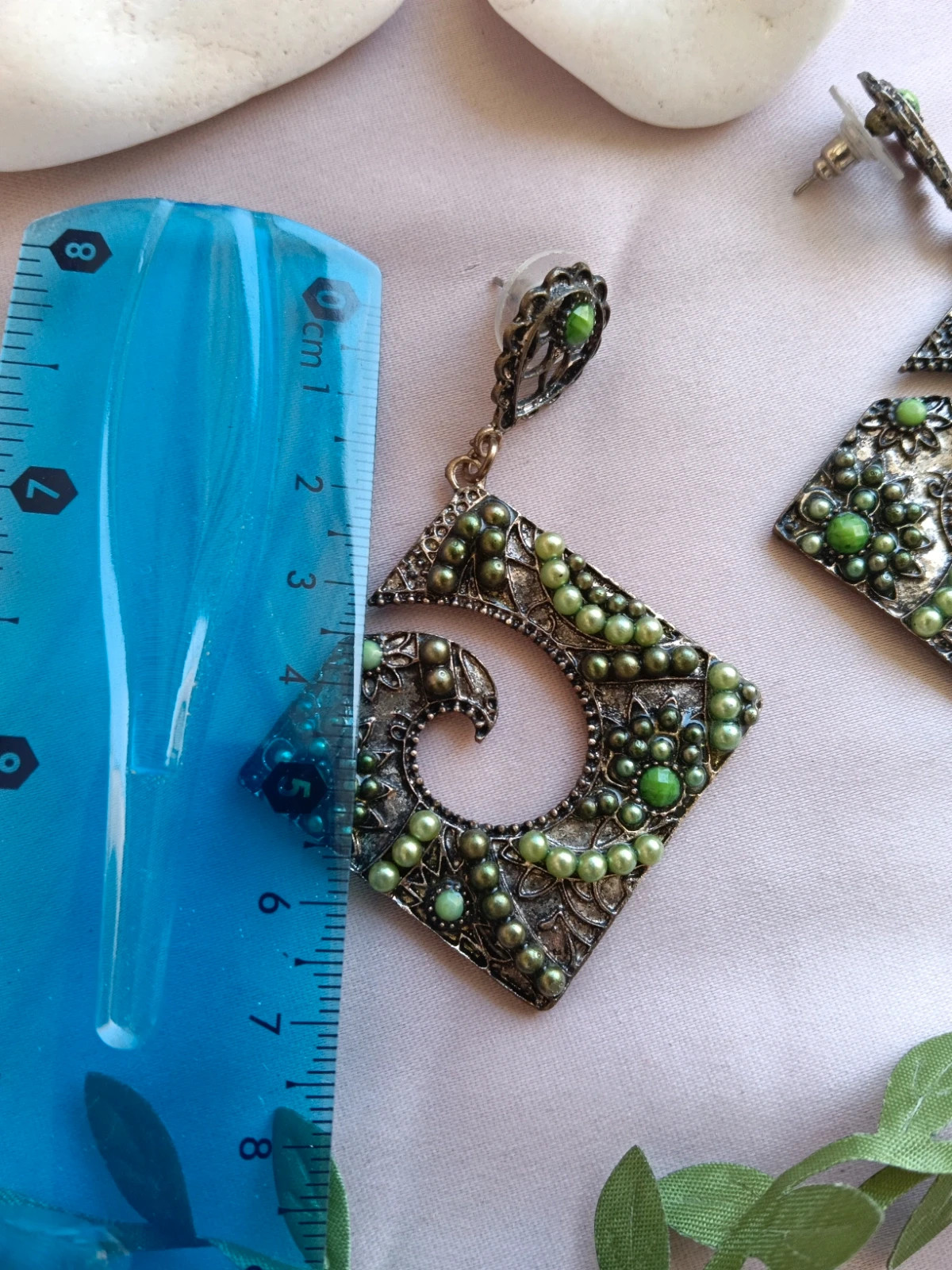 Vintage statement spiral square earrings maxi- silver tone with Greenboho chic – Vintage Love 5