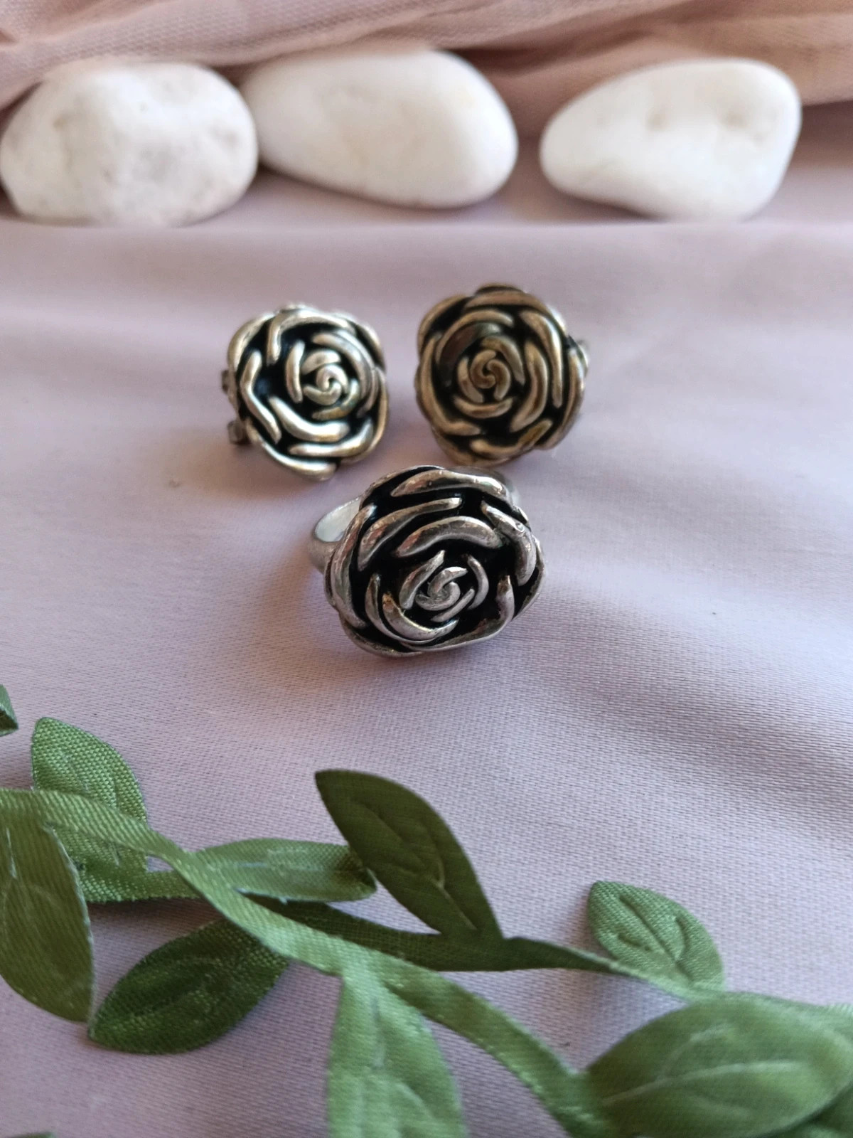Antique Set ring and earrings flowers alpaca – taille 18,1 mm 4