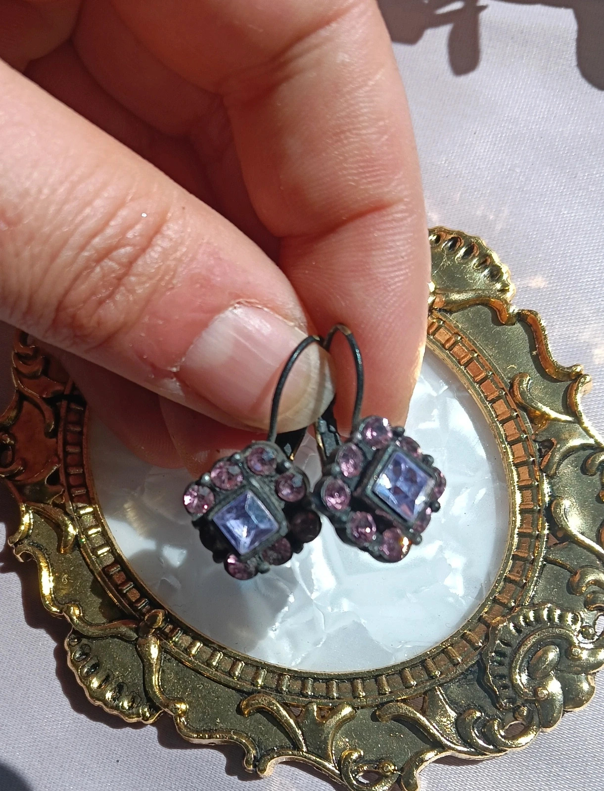 Vintage Bohemian Style purple rhinestone square earrings
