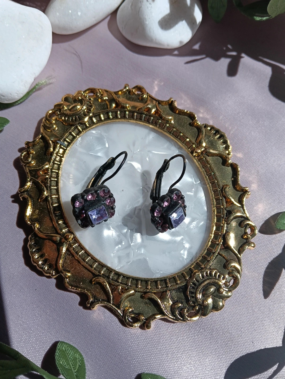 Vintage Bohemian Style purple rhinestone square earrings – Boutique Bohéme 3