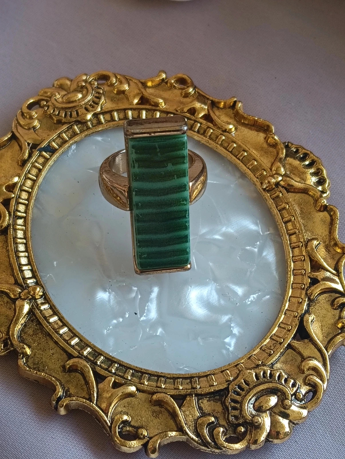 🔥Last price🔥Vintage statement maxi ring rectangular banded faux Green malachite