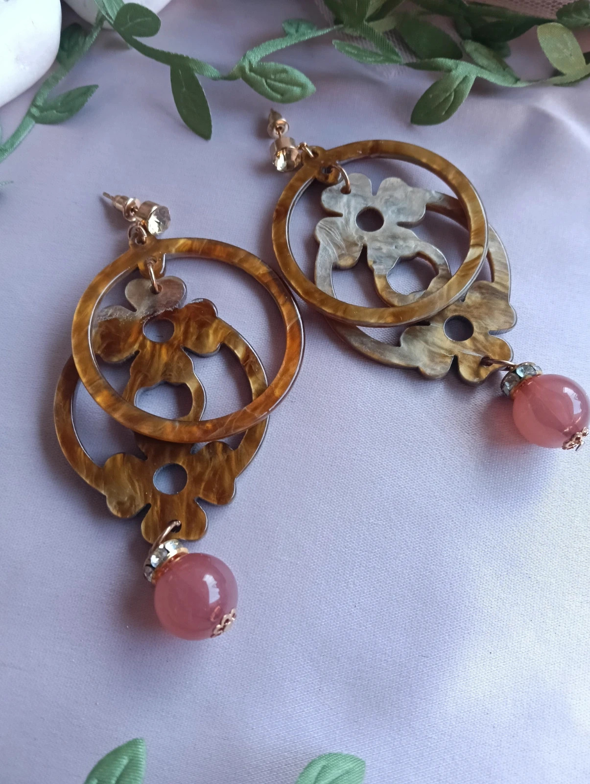 Vintage tortoise shell resina earrings Boho chic statement