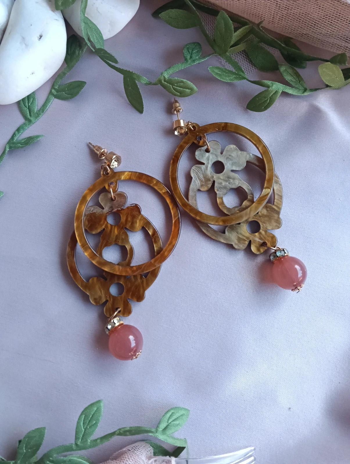 Vintage tortoise shell resina earrings Boho chic statement – Boutique Bohéme 2
