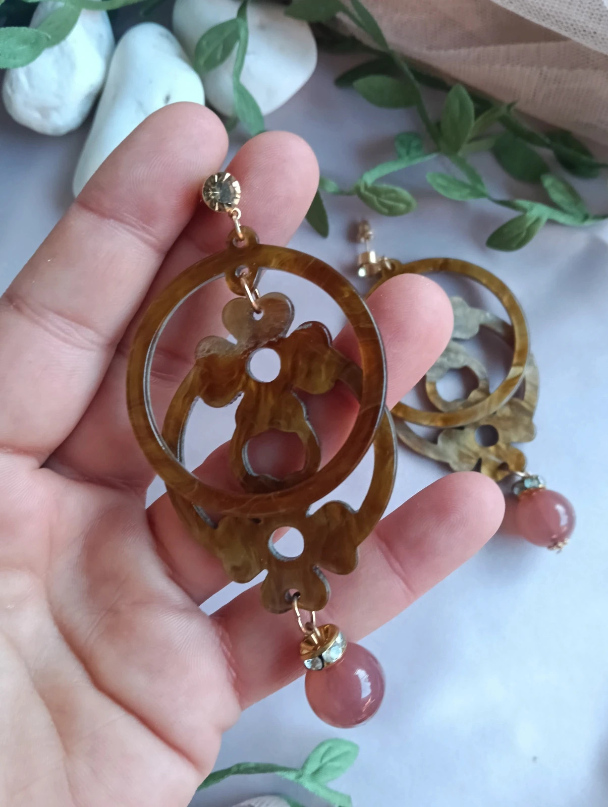 Vintage tortoise shell resina earrings Boho chic statement – Boutique Bohéme 3