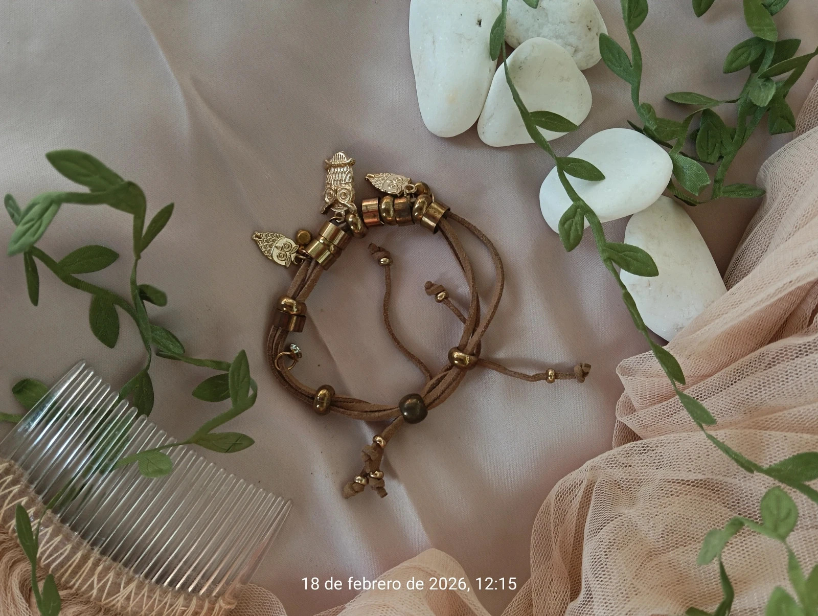 Antique bronze multi layer suede cord bracelet with OWL charm – Boutique Bohéme 2