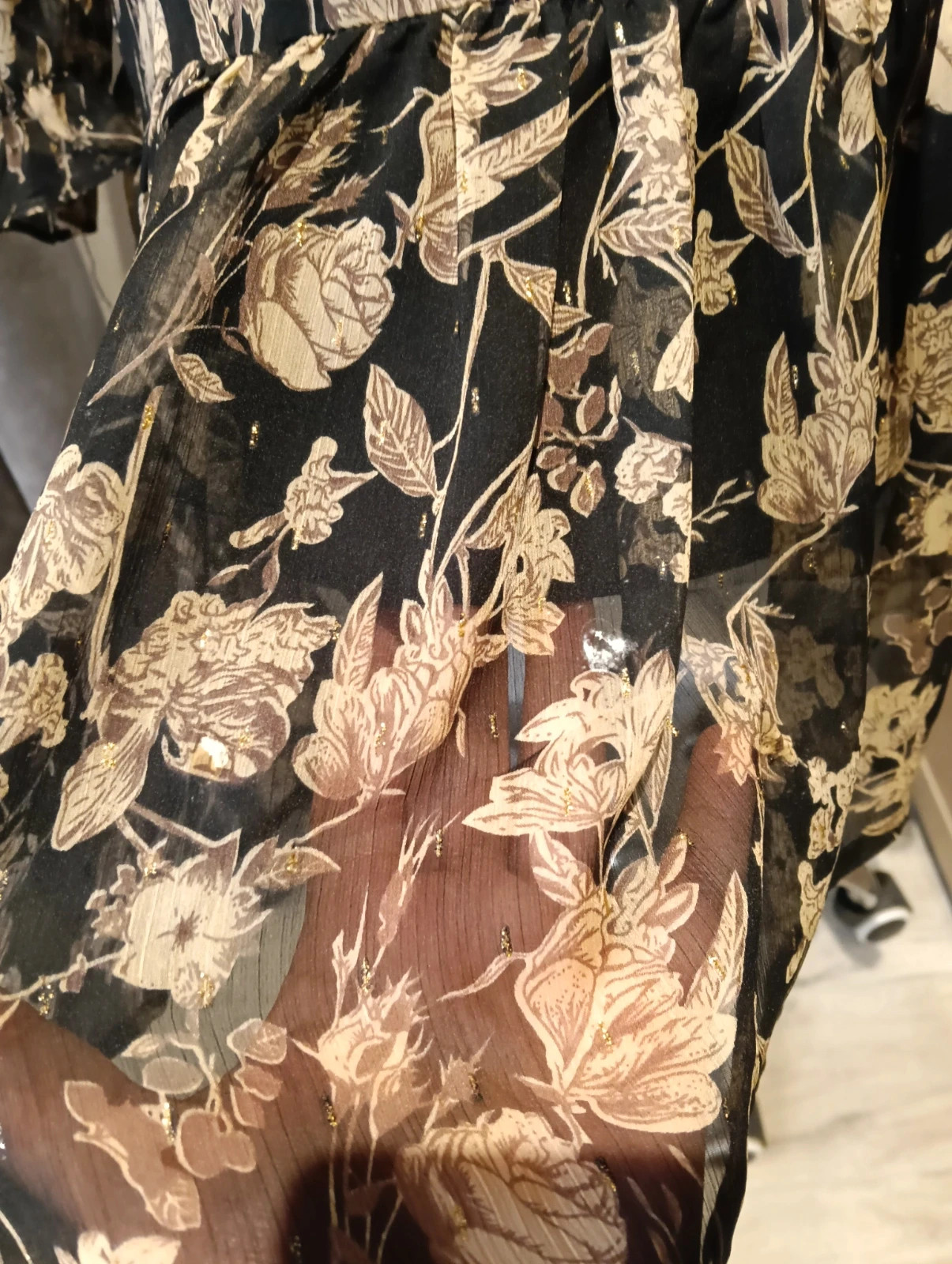 Vintage floral mini dress plumeti ruffled hem black boho chic – Vintage Dressing – taille XL / 42 / 14 4
