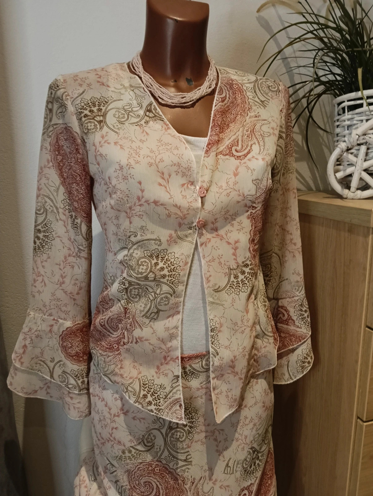 Vintage 2-piece paisley set boho cuifflon blouse & ruffle midi skirt size 40 – Vintage Dressing – taille L / 40 / 12 2