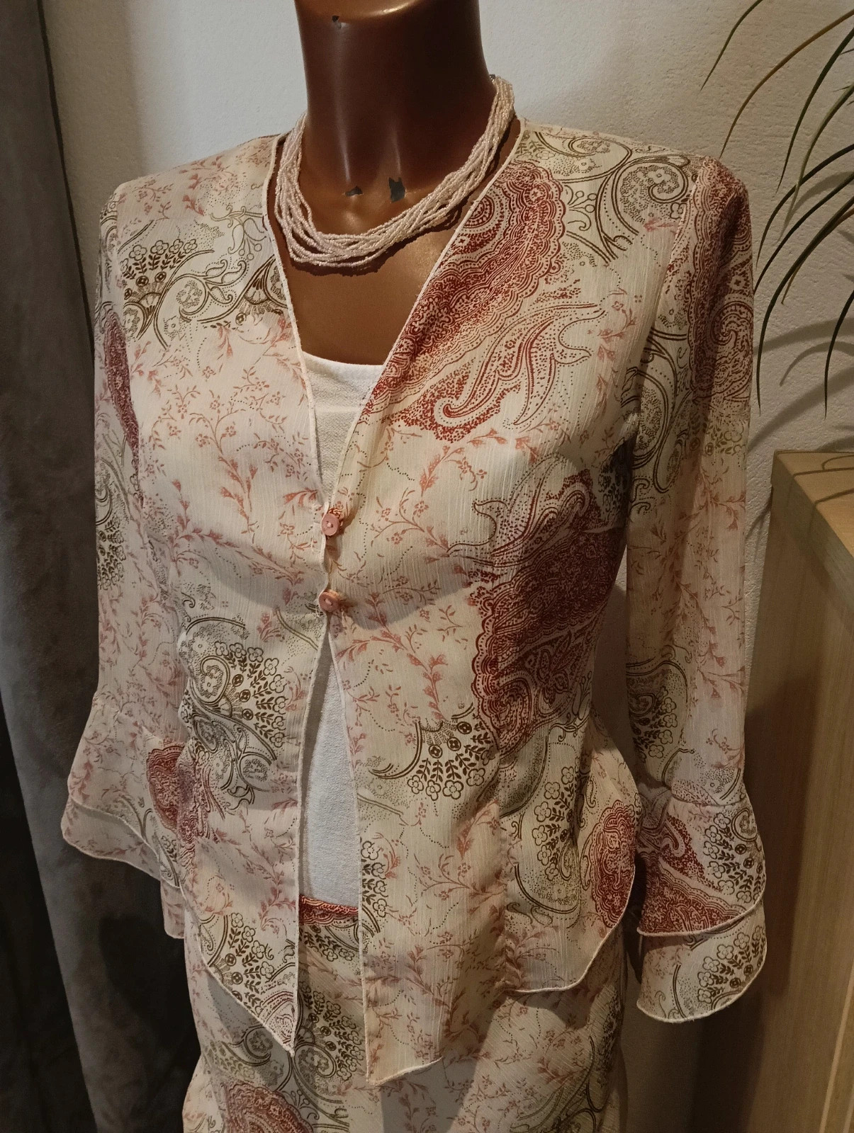 Vintage 2-piece paisley set boho cuifflon blouse & ruffle midi skirt size 40 – Vintage Dressing – taille L / 40 / 12 5