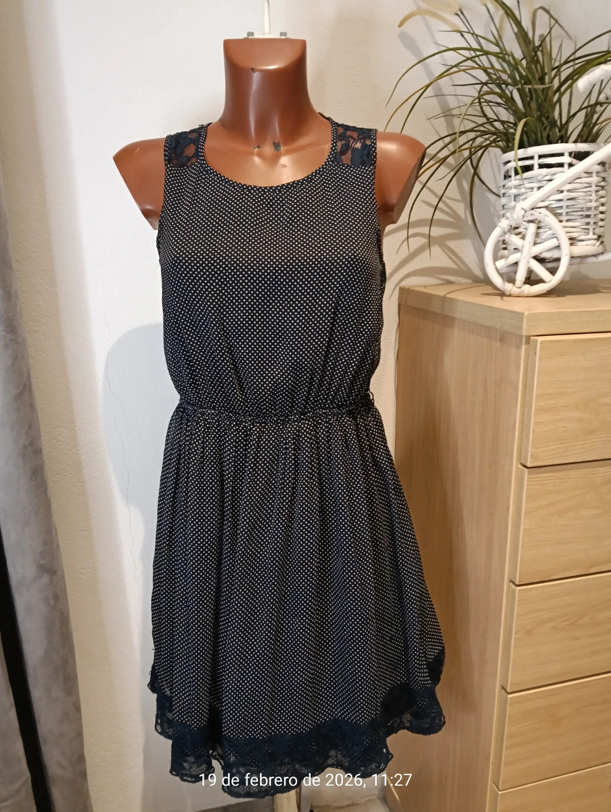 Vintage retro blue marine polka doy mini dress lace details size s – Vintage Dressing – taille S / 36 / 8 2
