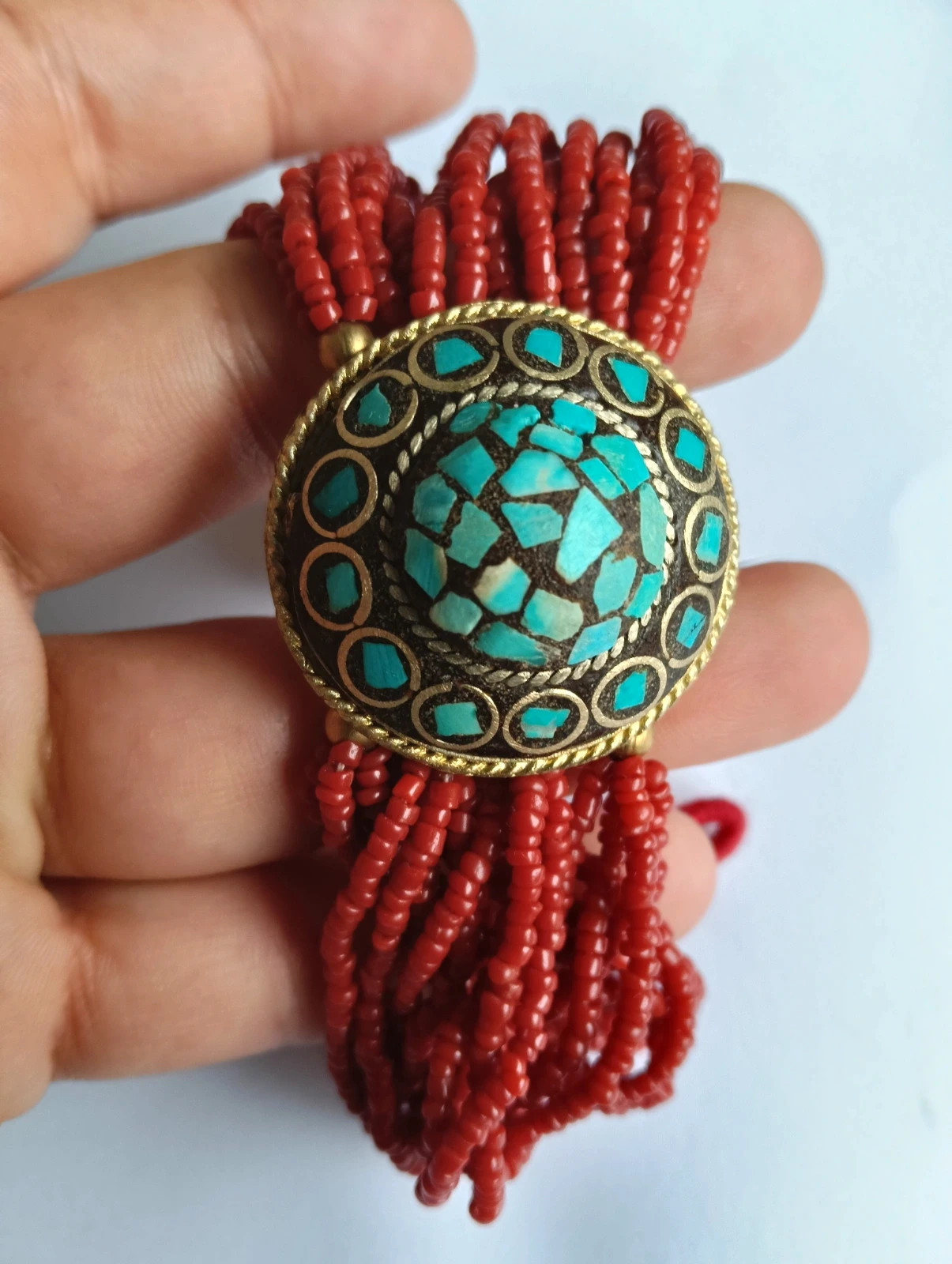 🔥 Last price🔥Vintage multi-strand tibetan red coraline & turquoise mosaic