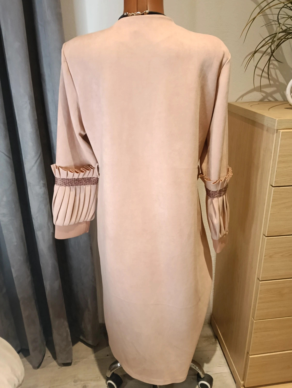 Vintage Peach faux suede longline coat with pleated bell slevees – Vintage Chic – taille XXL / 44 / 16 3