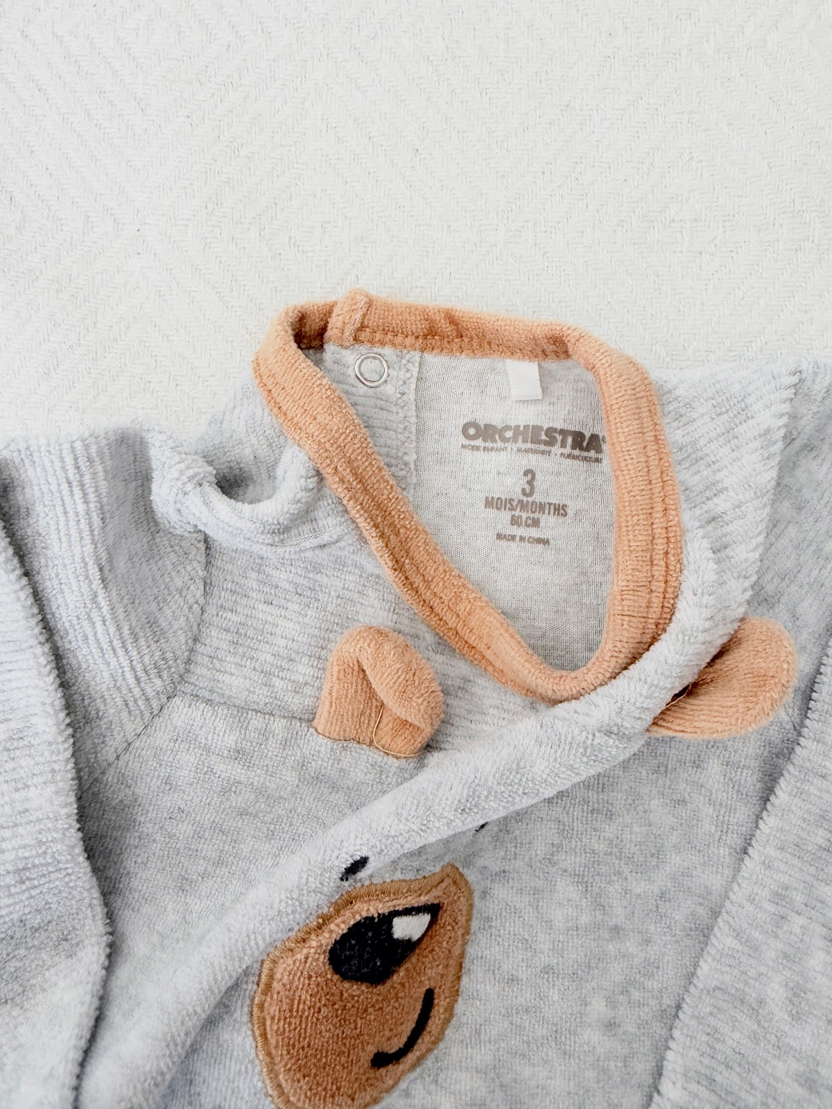 Pyjama velours gris et marron ours Orchestra 3 mois  – Orchestra – taille 3 mois 4