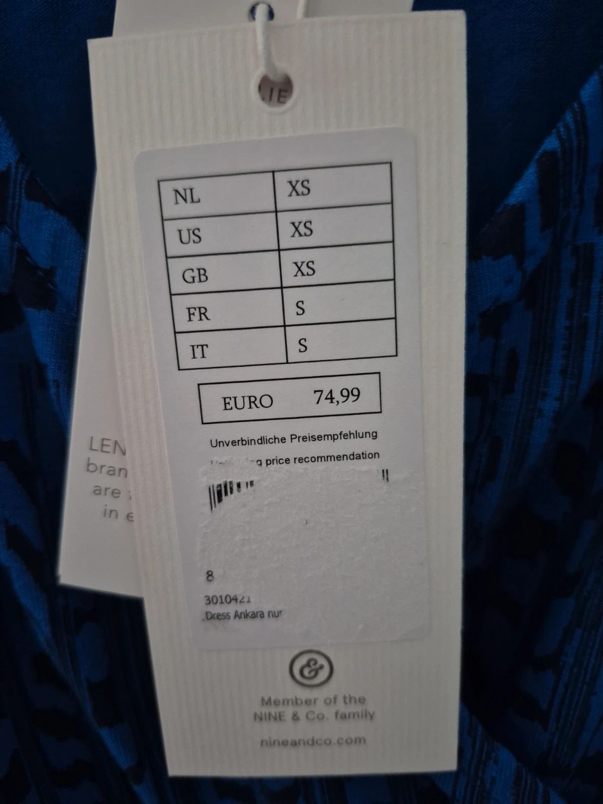 Robe imprimée bleue et noire à col en V - Neuf avec étiquette – Noppies – taille XS / 34 / 6 2