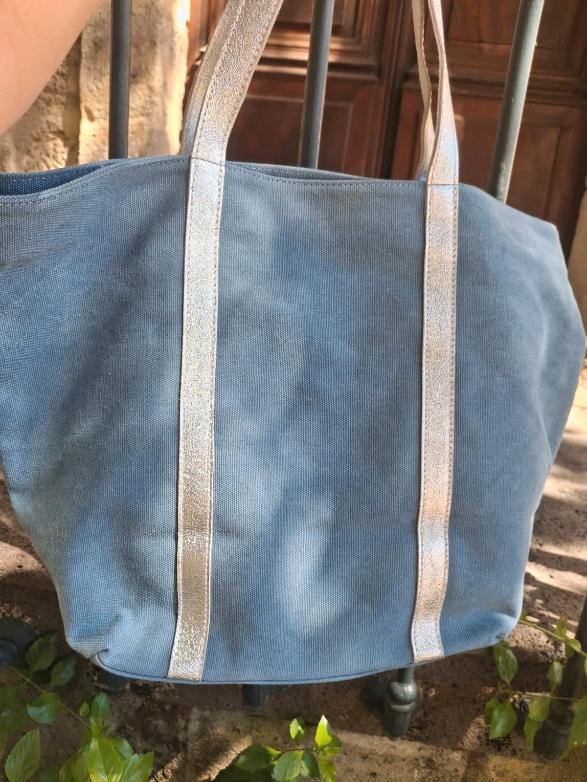 Grand dac cabas toile et cuir scintillant – Ashley 2